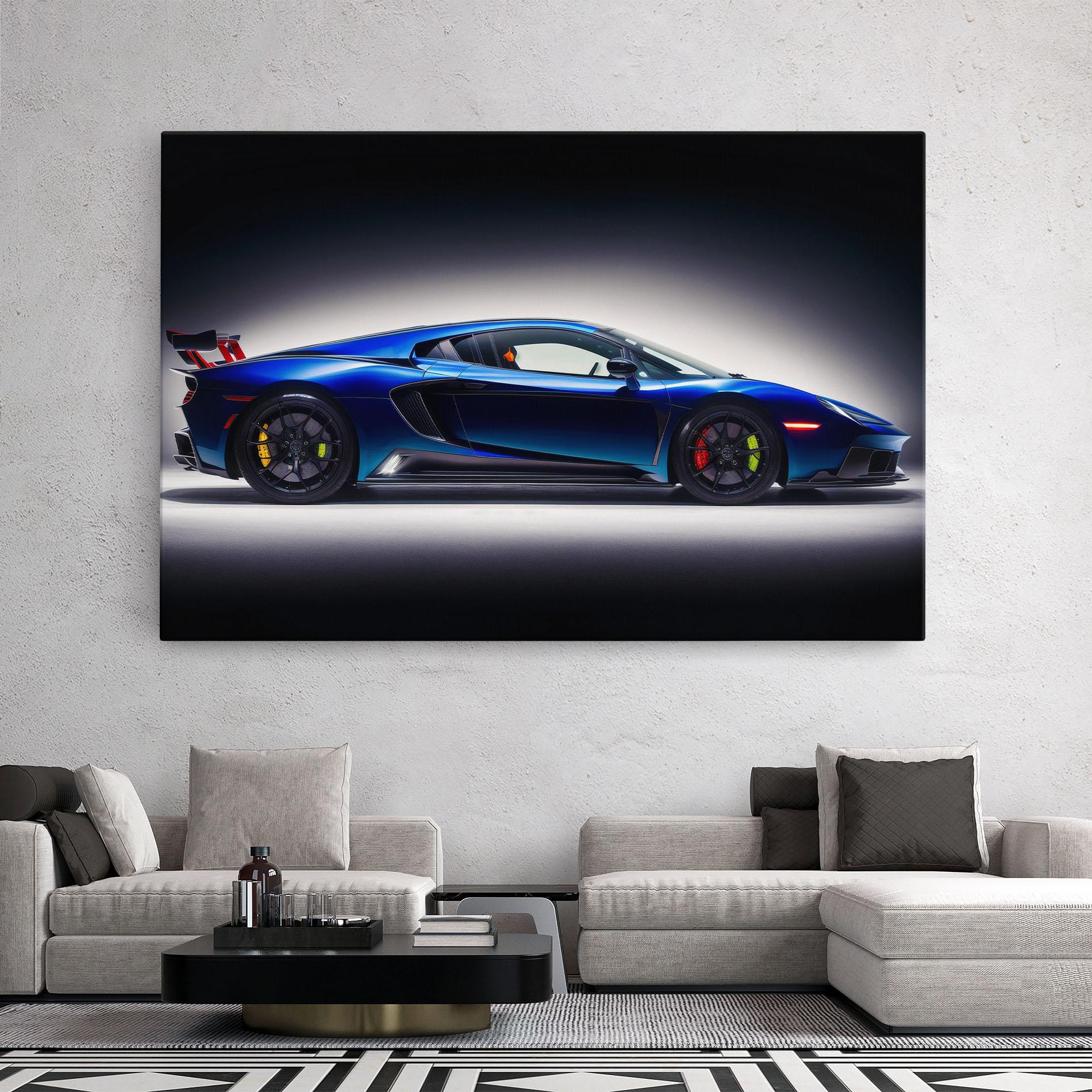 Leinwandbild Blue Hypercar Side mockup 2