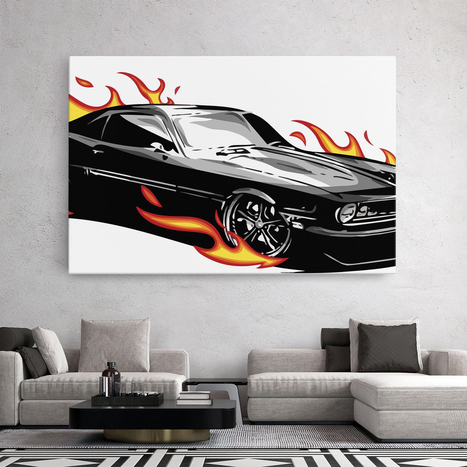 Leinwandbild Fire Black Car mockup 2