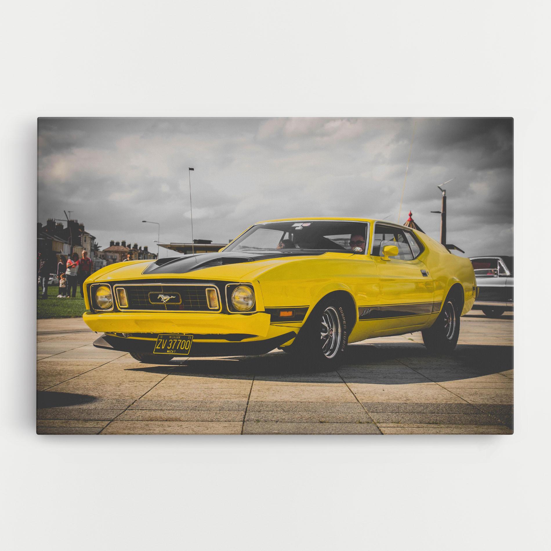 Leinwandbild Vintage Yellow Car mockup 0