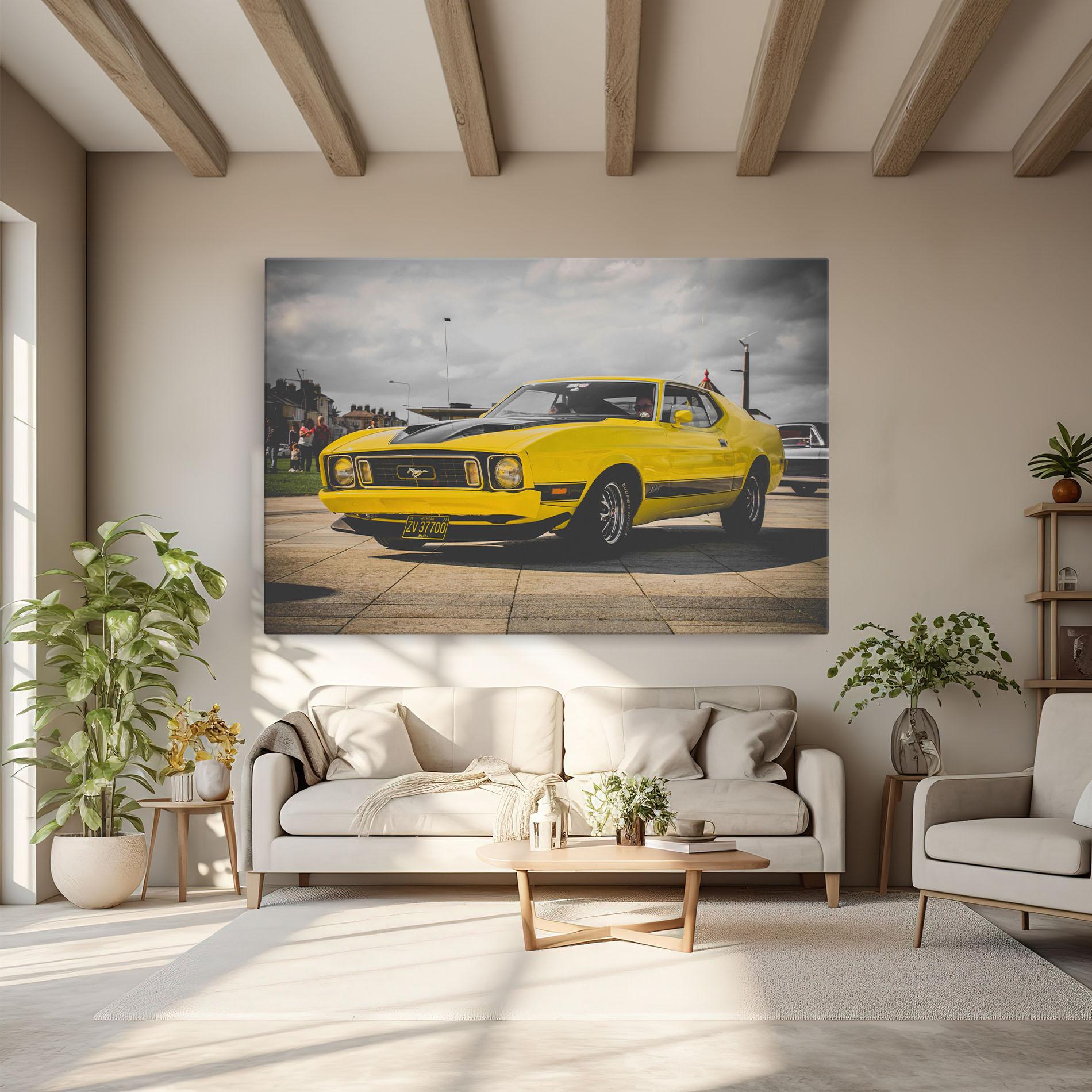 Leinwandbild Vintage Yellow Car mockup 6