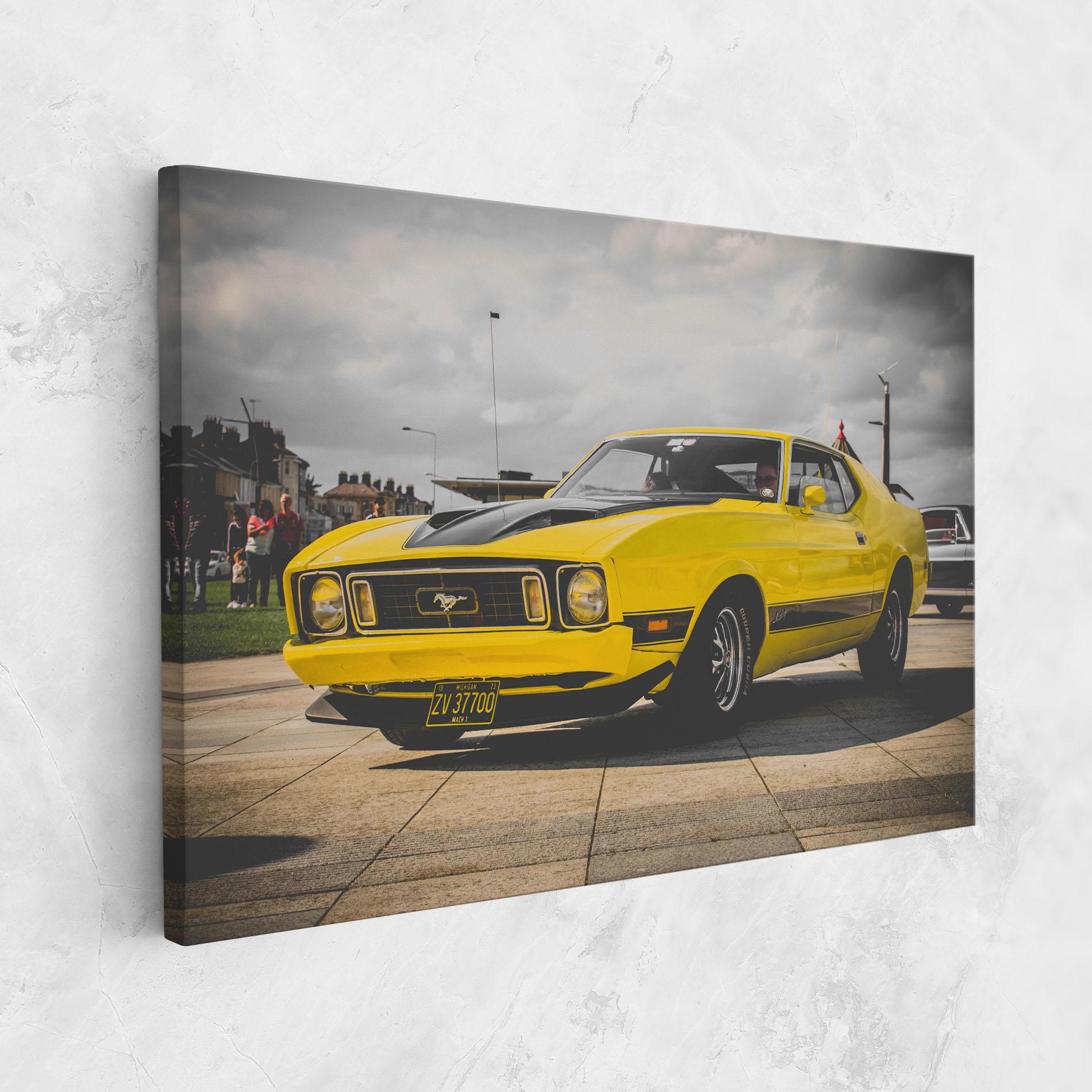 Leinwandbild Vintage Yellow Car mockup 1