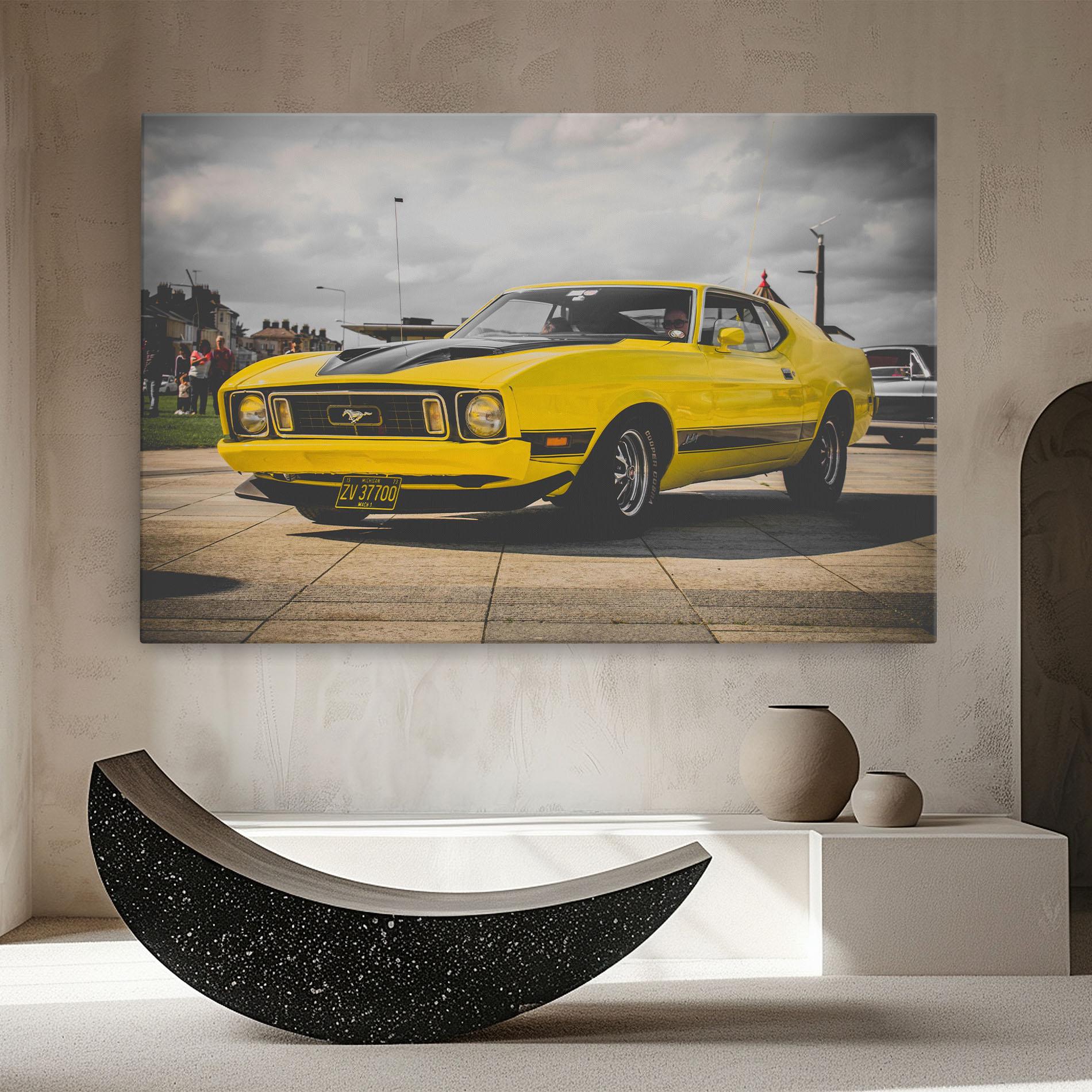 Leinwandbild Vintage Yellow Car mockup 8