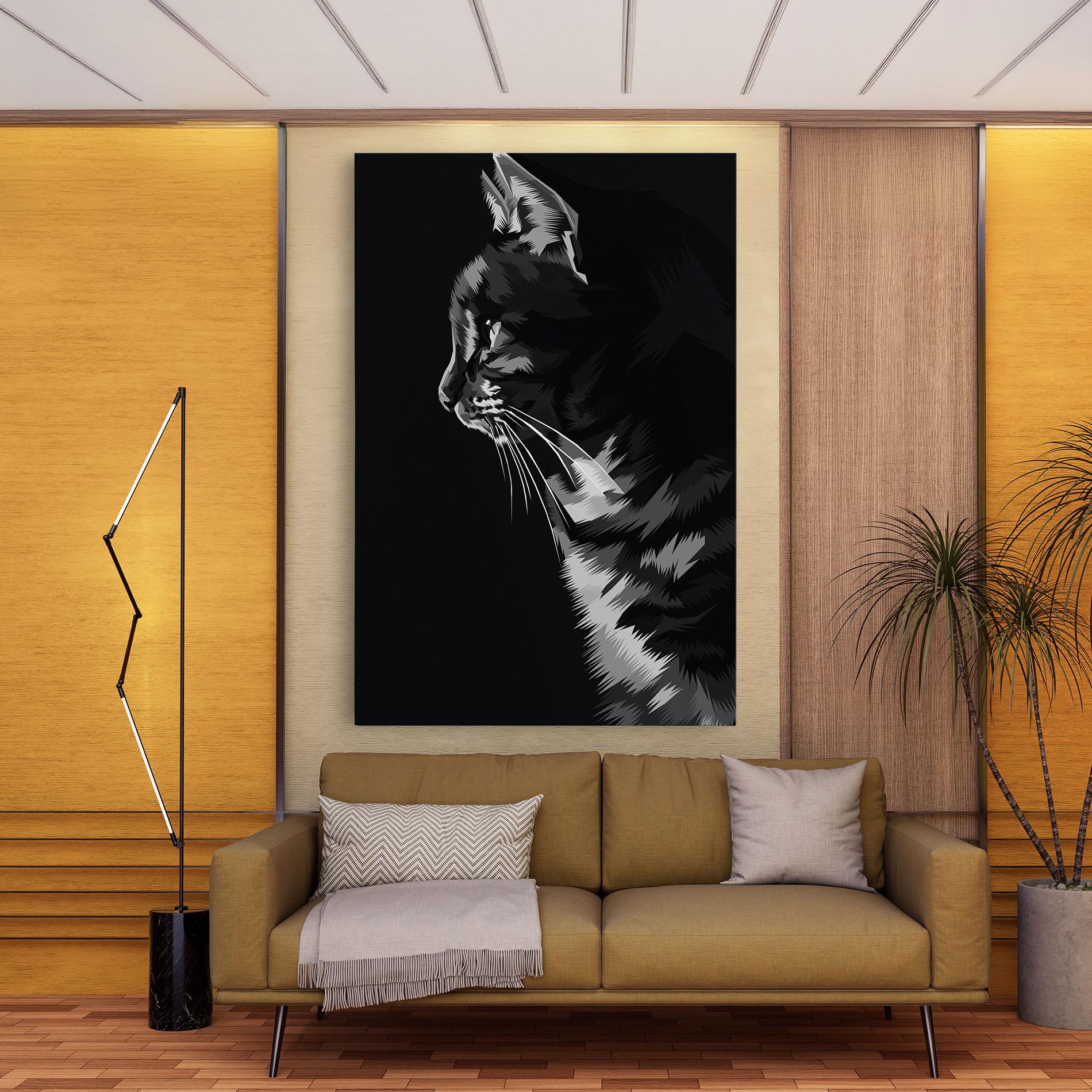 Leinwandbild Black Grey Cat mockup 9