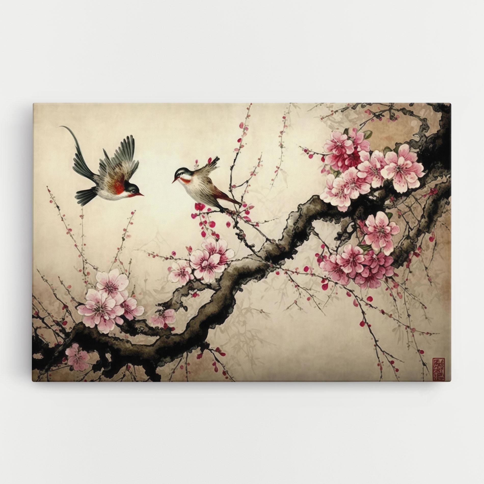 Leinwandbild Cherry Blossom Birds mockup 0