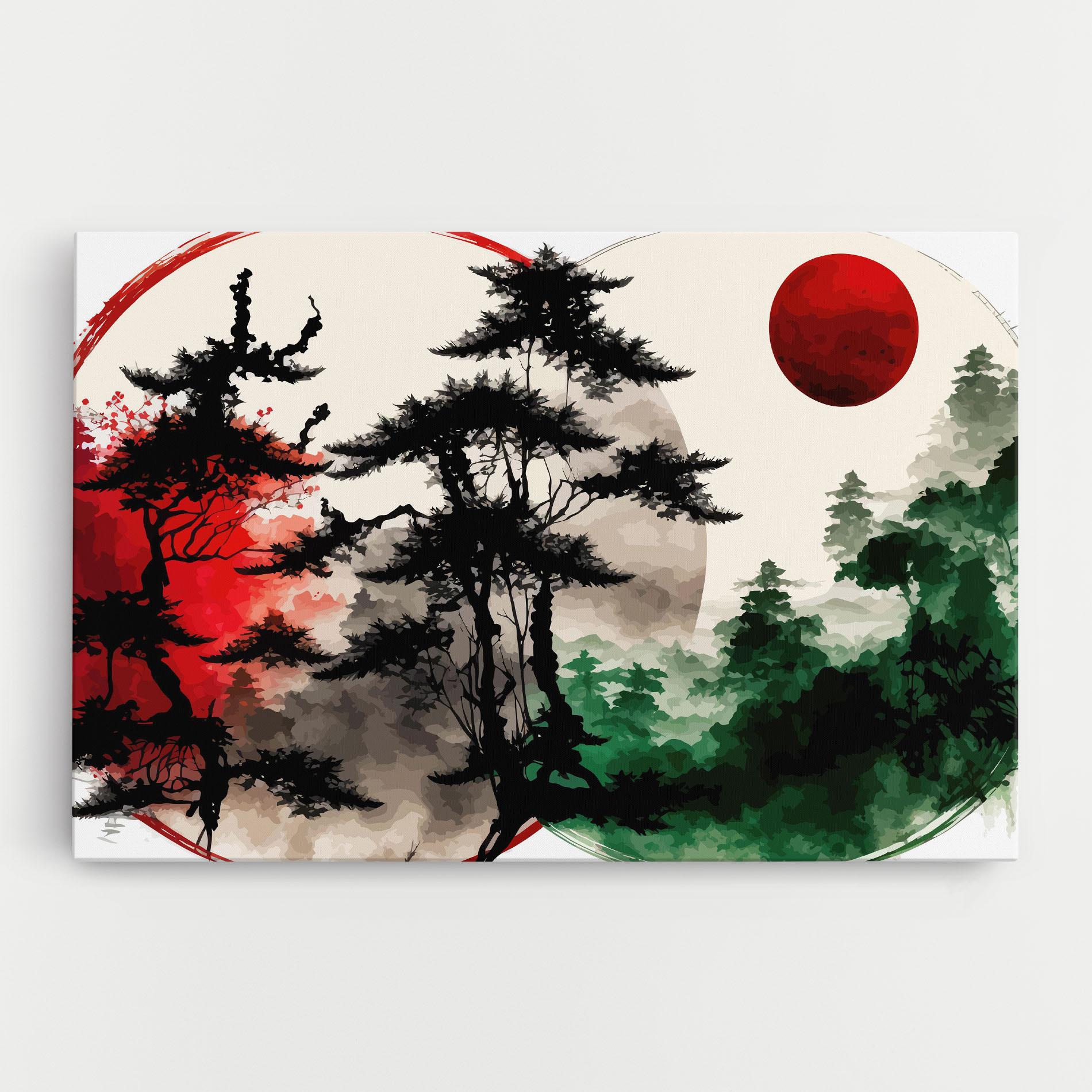 Leinwandbild Green Red Tree Art mockup 0