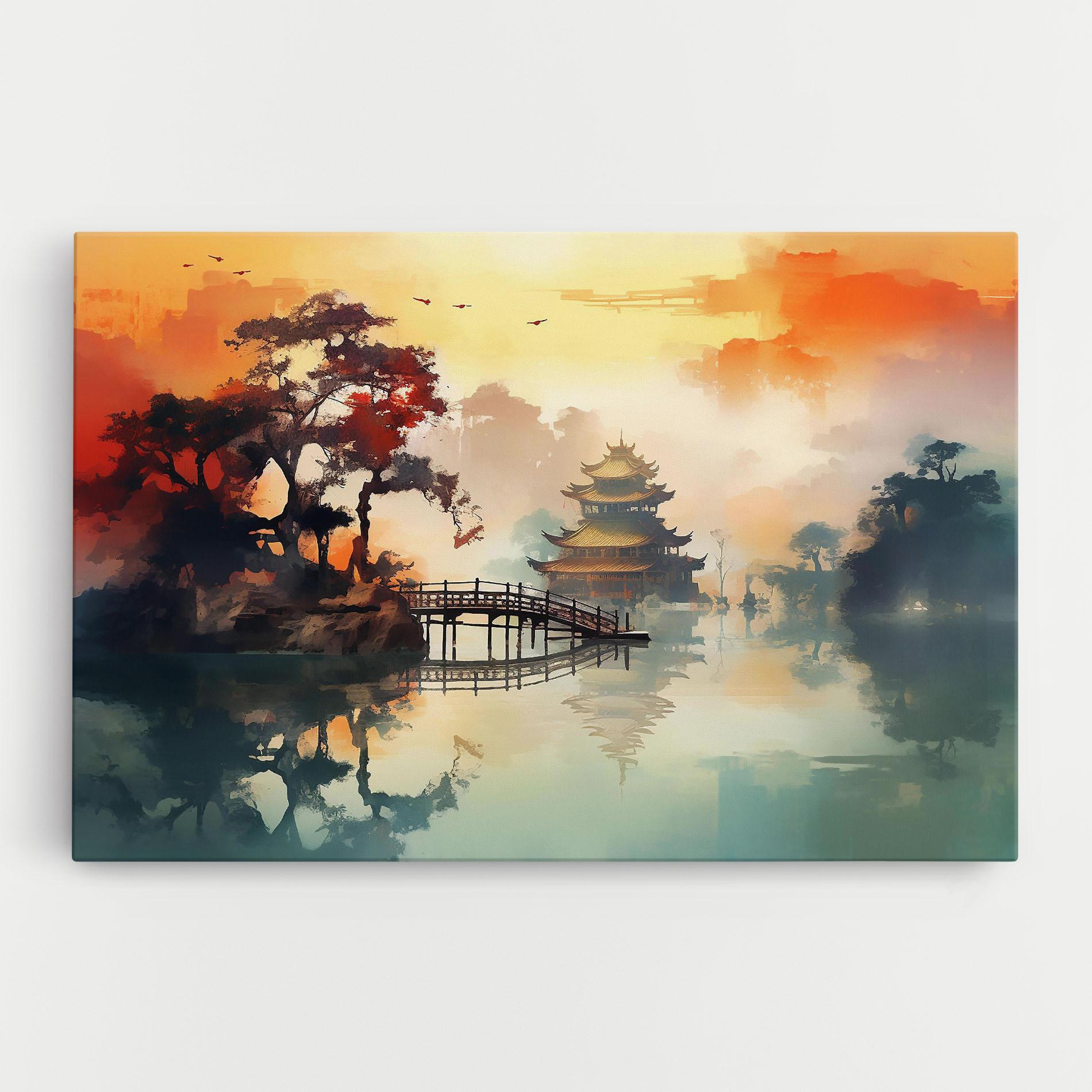 Leinwandbild Sunset Fog Water mockup 0