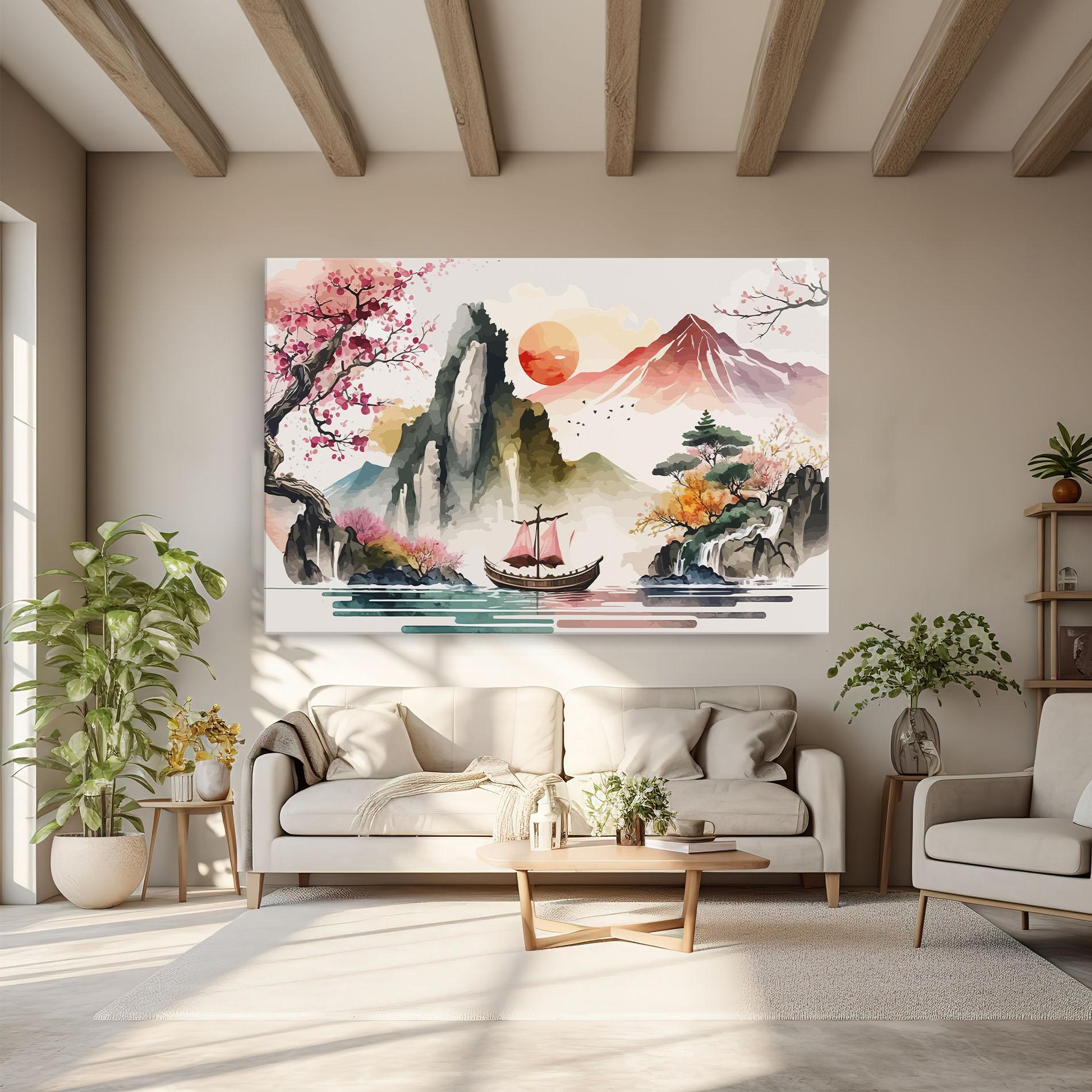 Leinwandbild Asian Orange Sunset mockup 6