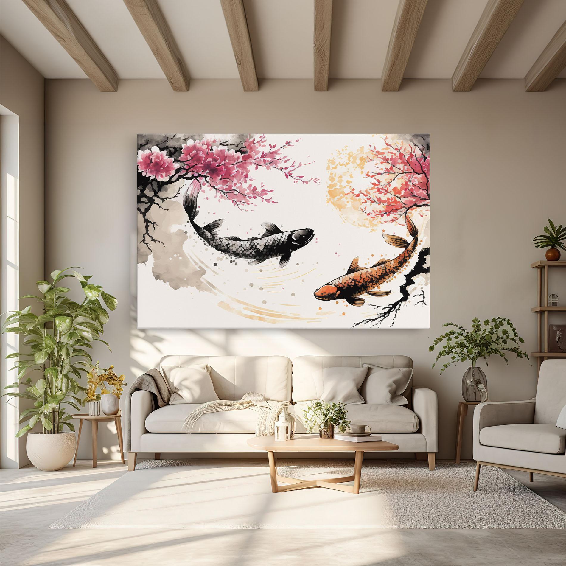 Leinwandbild Asiatic Flower Fish mockup 6