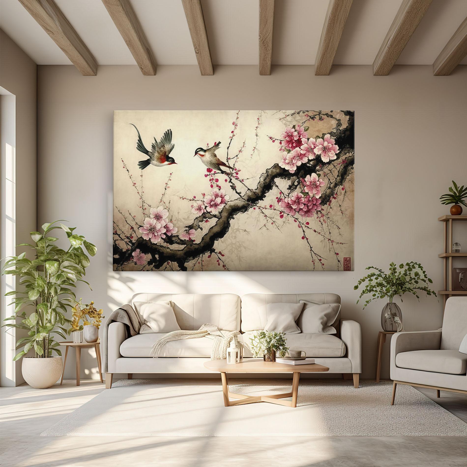 Leinwandbild Cherry Blossom Birds mockup 6