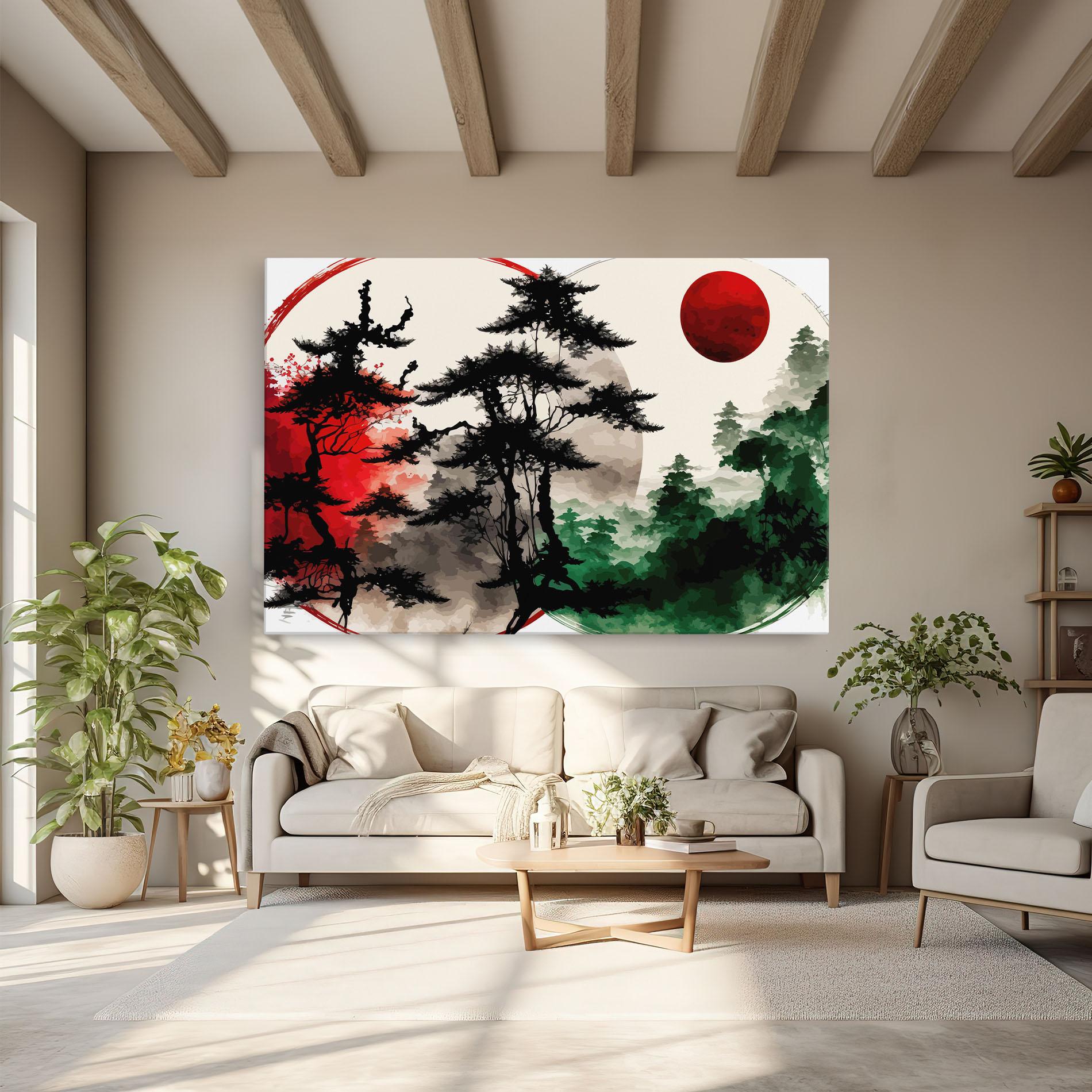 Leinwandbild Green Red Tree Art mockup 6