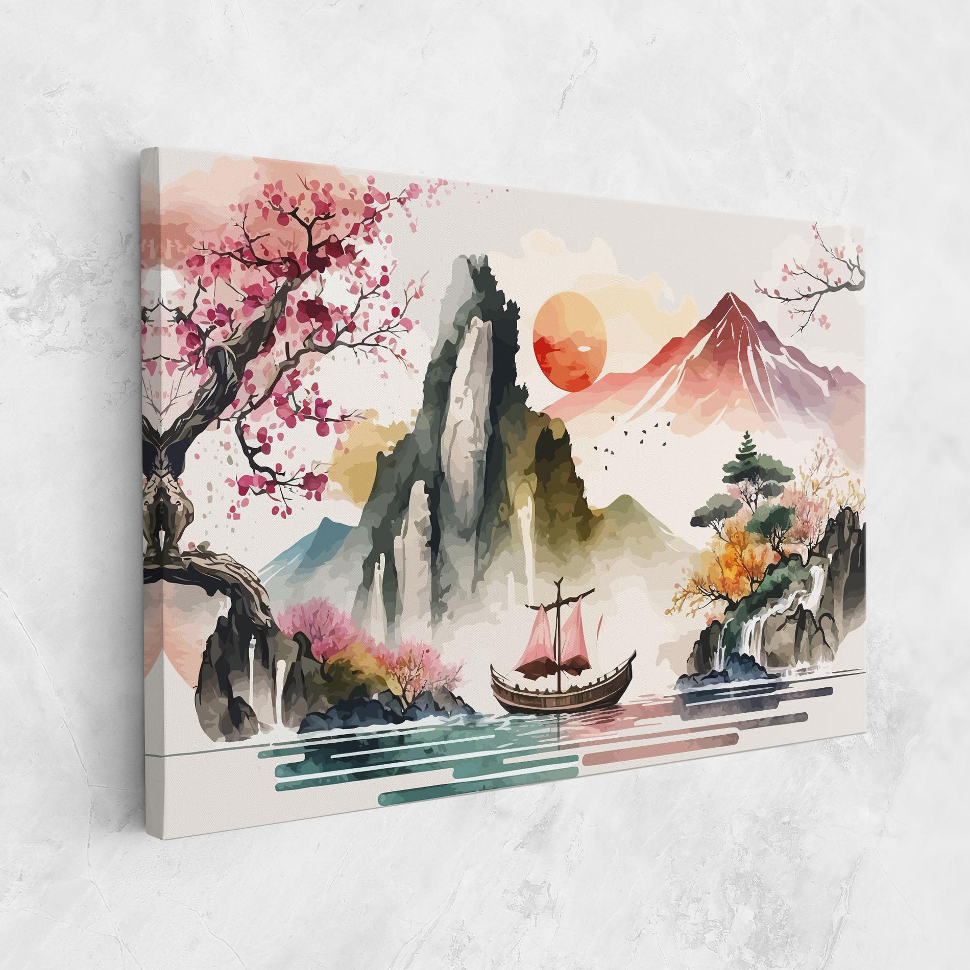 Leinwandbild Asian Orange Sunset mockup 1