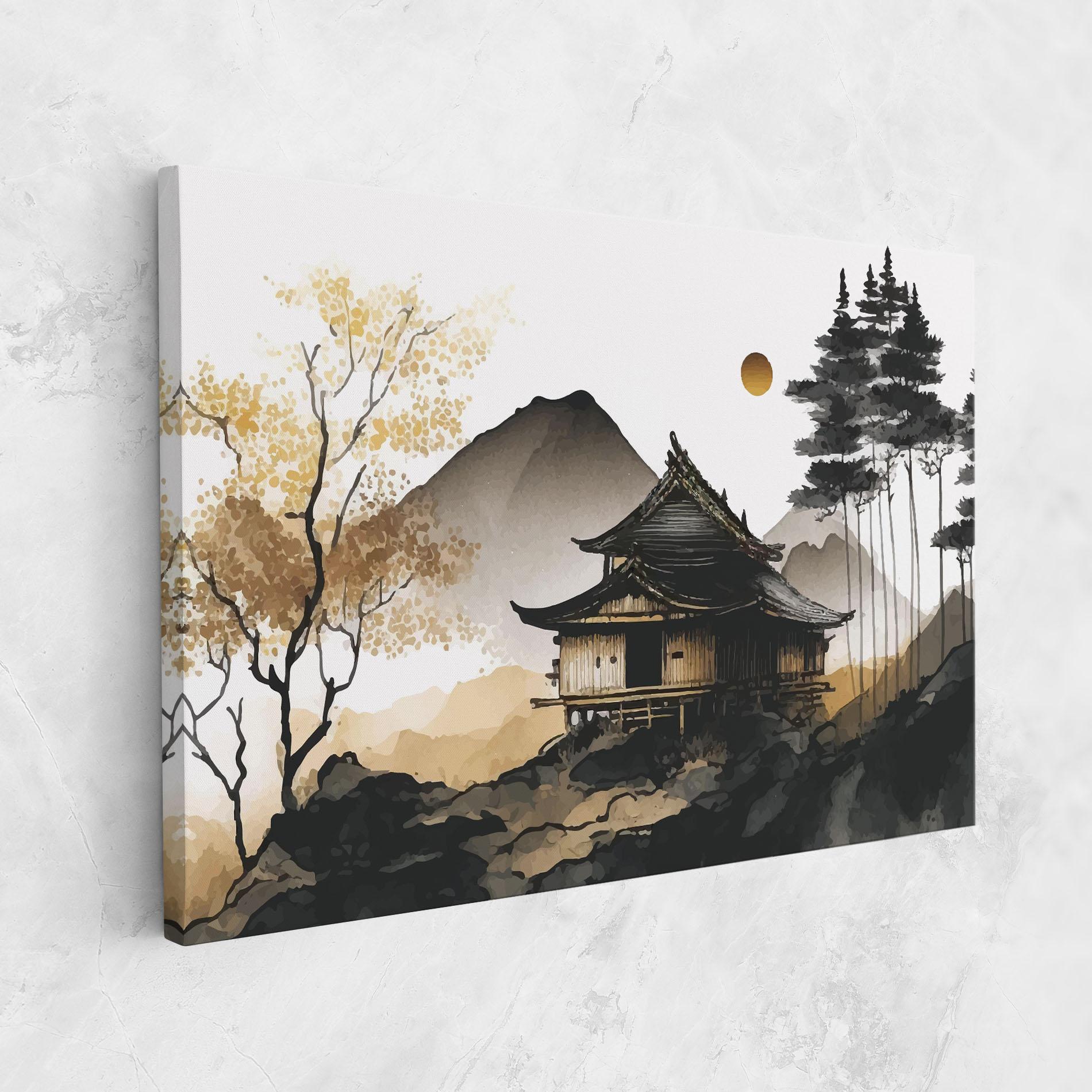 Leinwandbild Gold Japanese Temple mockup 1