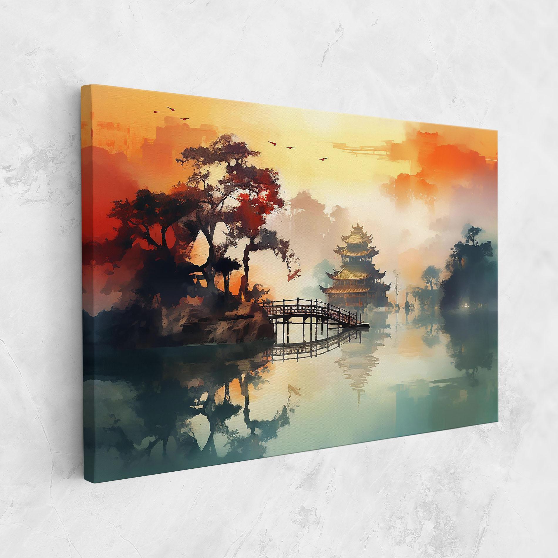 Leinwandbild Sunset Fog Water mockup 1