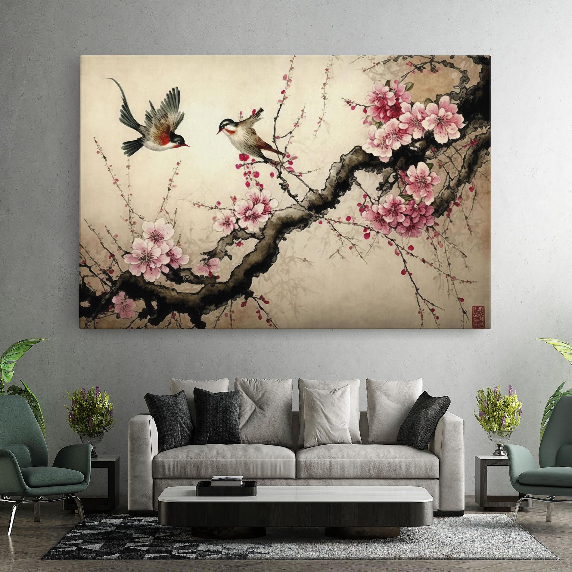 Leinwandbild Cherry Blossom Birds mockup 7