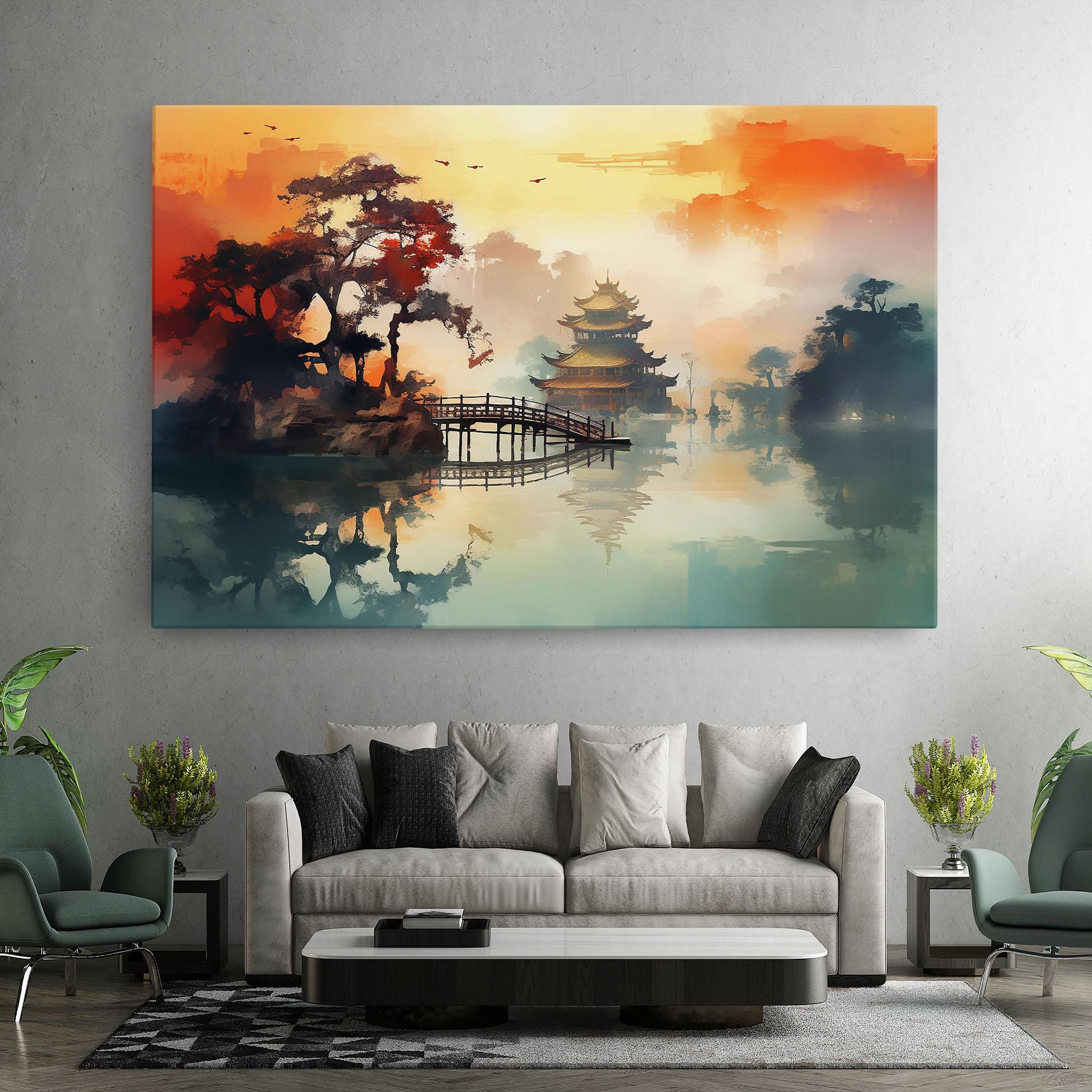 Leinwandbild Sunset Fog Water mockup 7