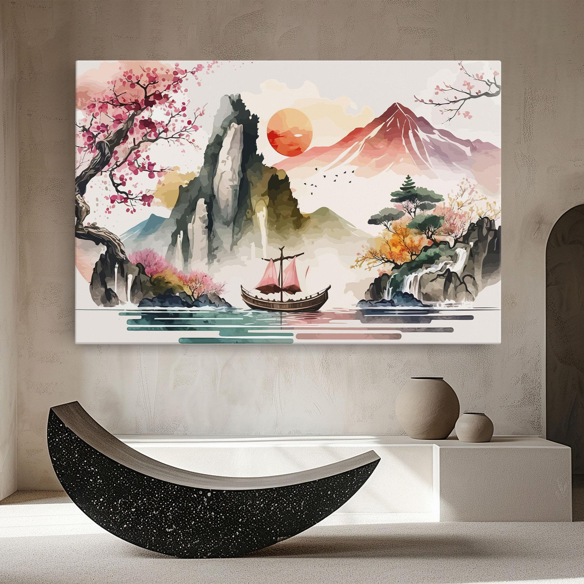 Leinwandbild Asian Orange Sunset mockup 8