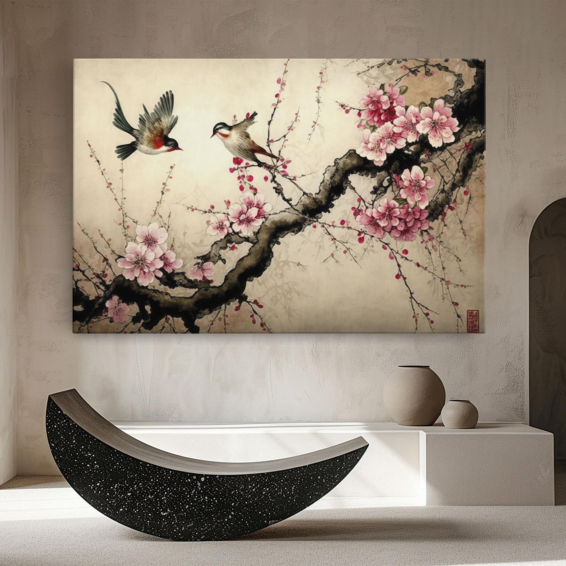 Leinwandbild Cherry Blossom Birds mockup 8