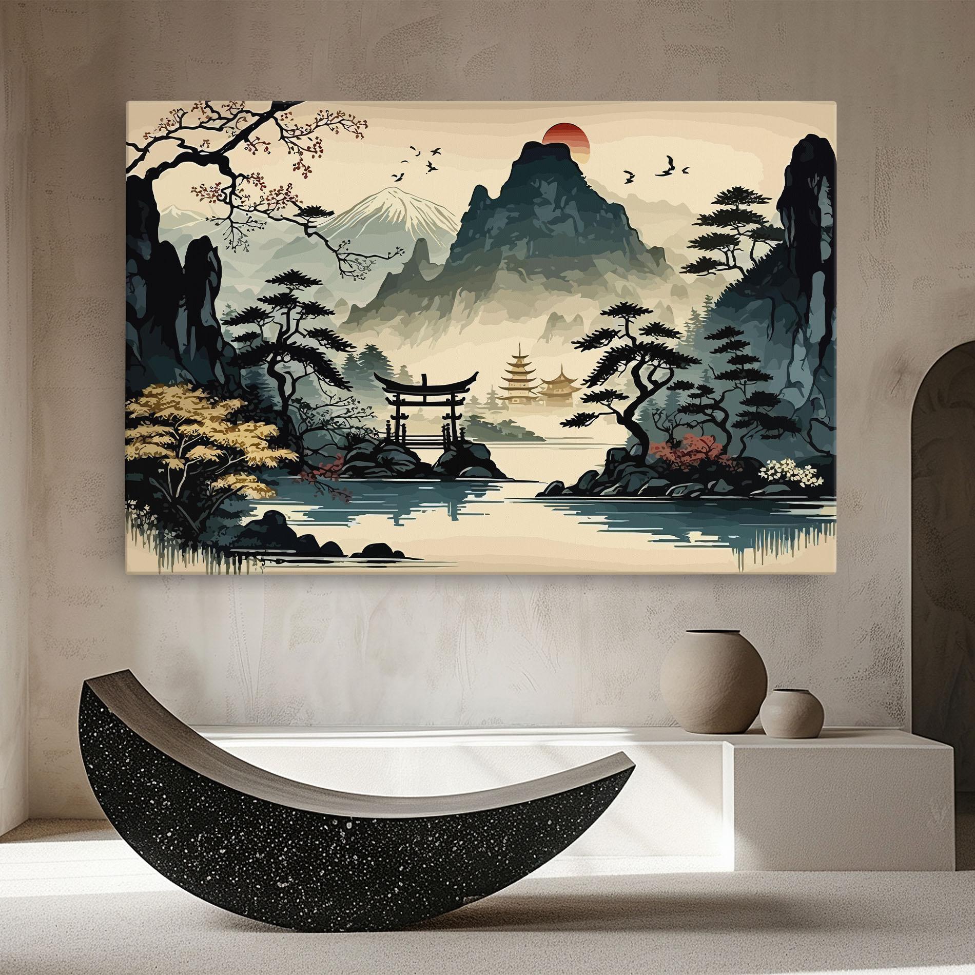 Leinwandbild Cream Chinese Mountain mockup 8