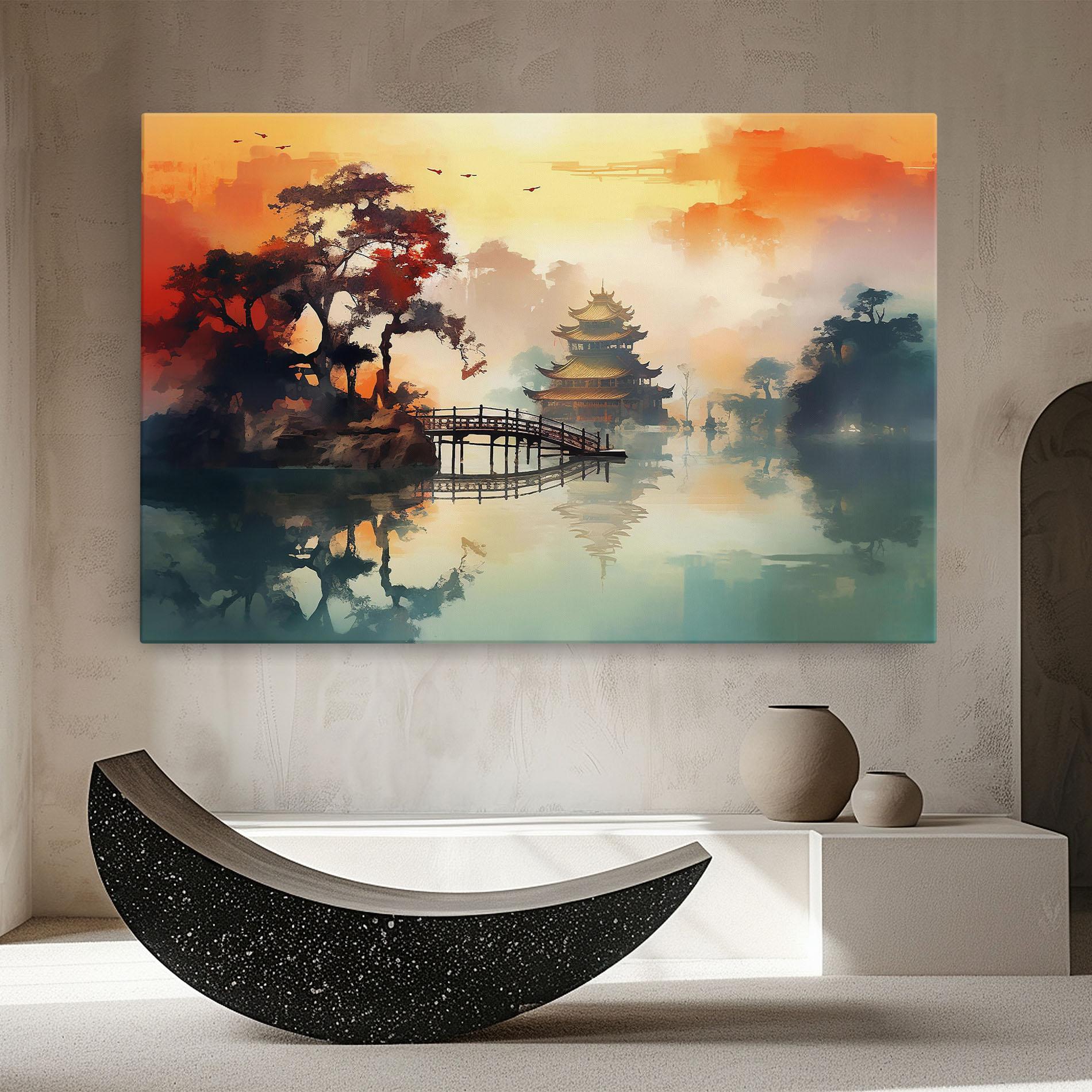 Leinwandbild Sunset Fog Water mockup 8