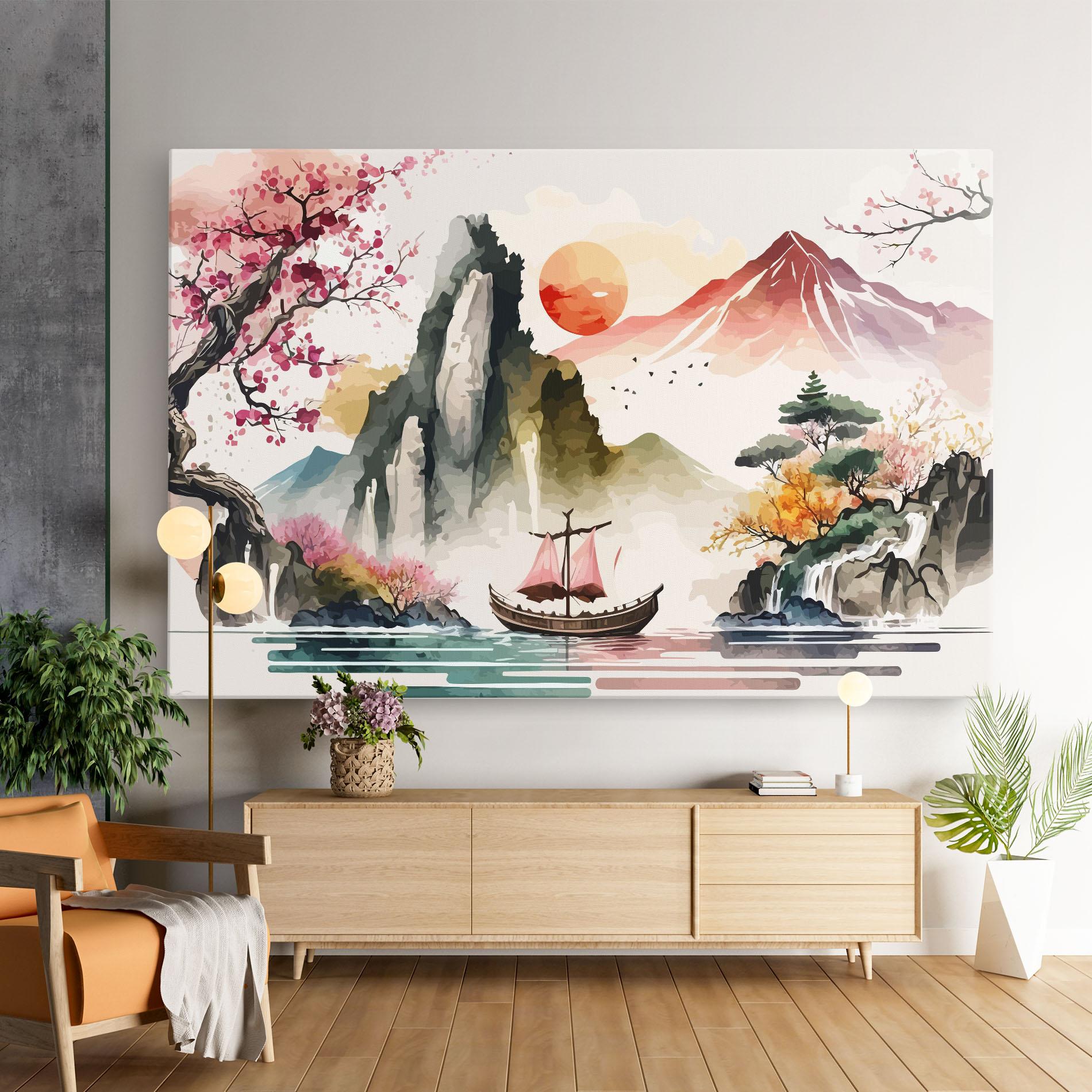 Leinwandbild Asian Orange Sunset mockup 9