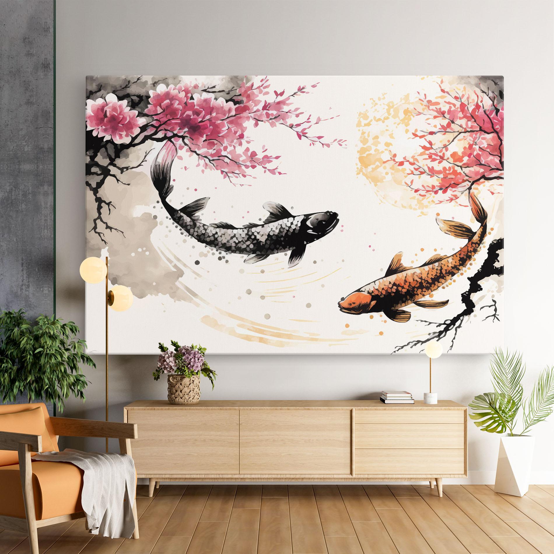 Leinwandbild Asiatic Flower Fish mockup 9