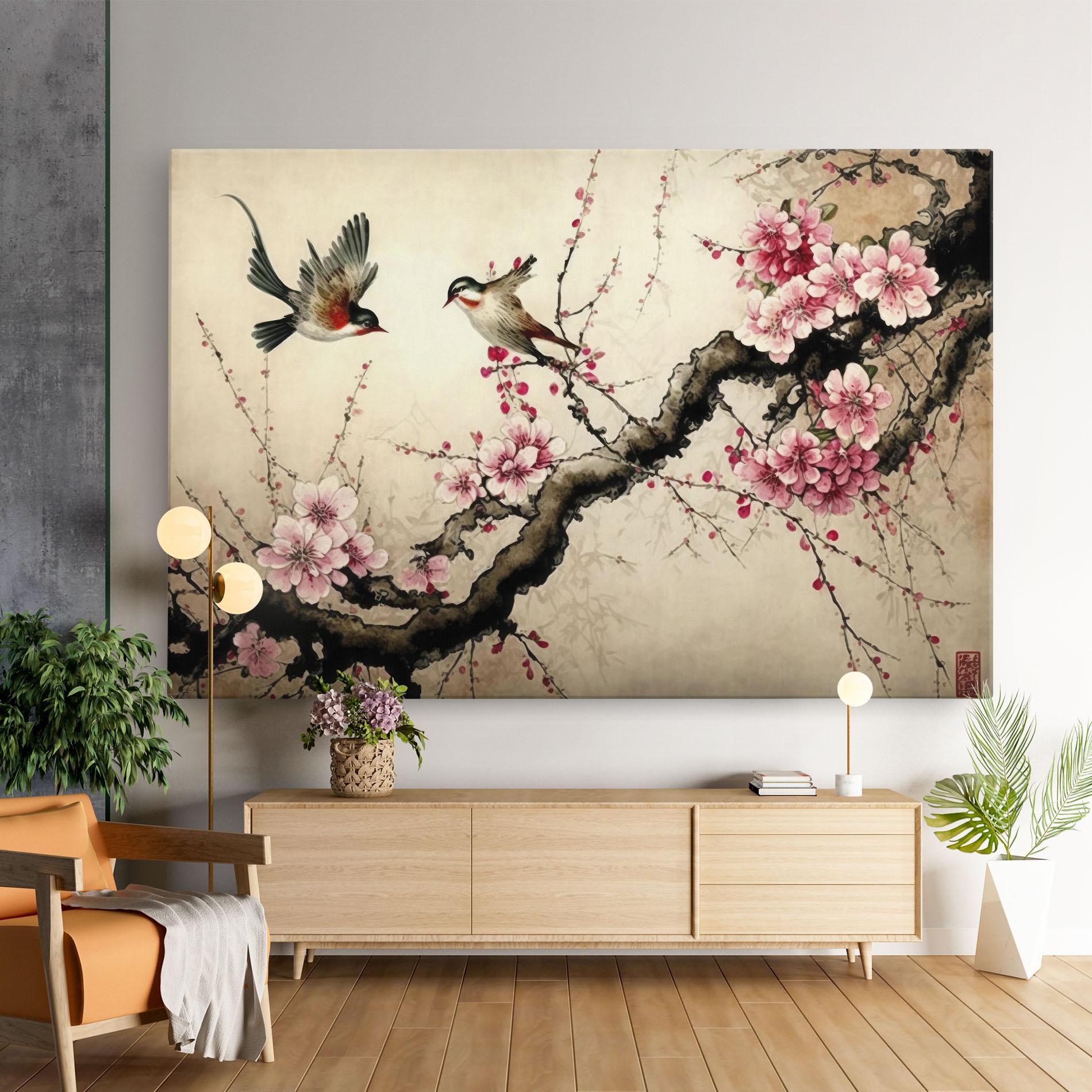 Leinwandbild Cherry Blossom Birds mockup 9