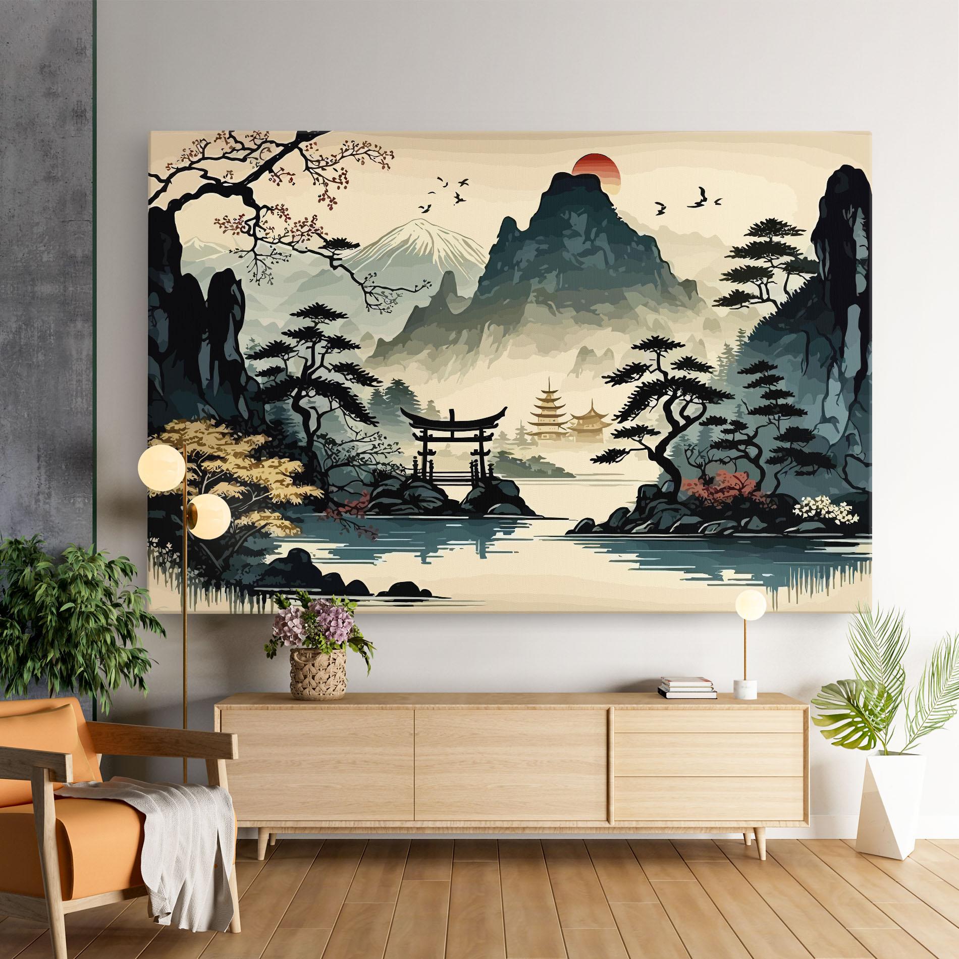 Leinwandbild Cream Chinese Mountain mockup 9