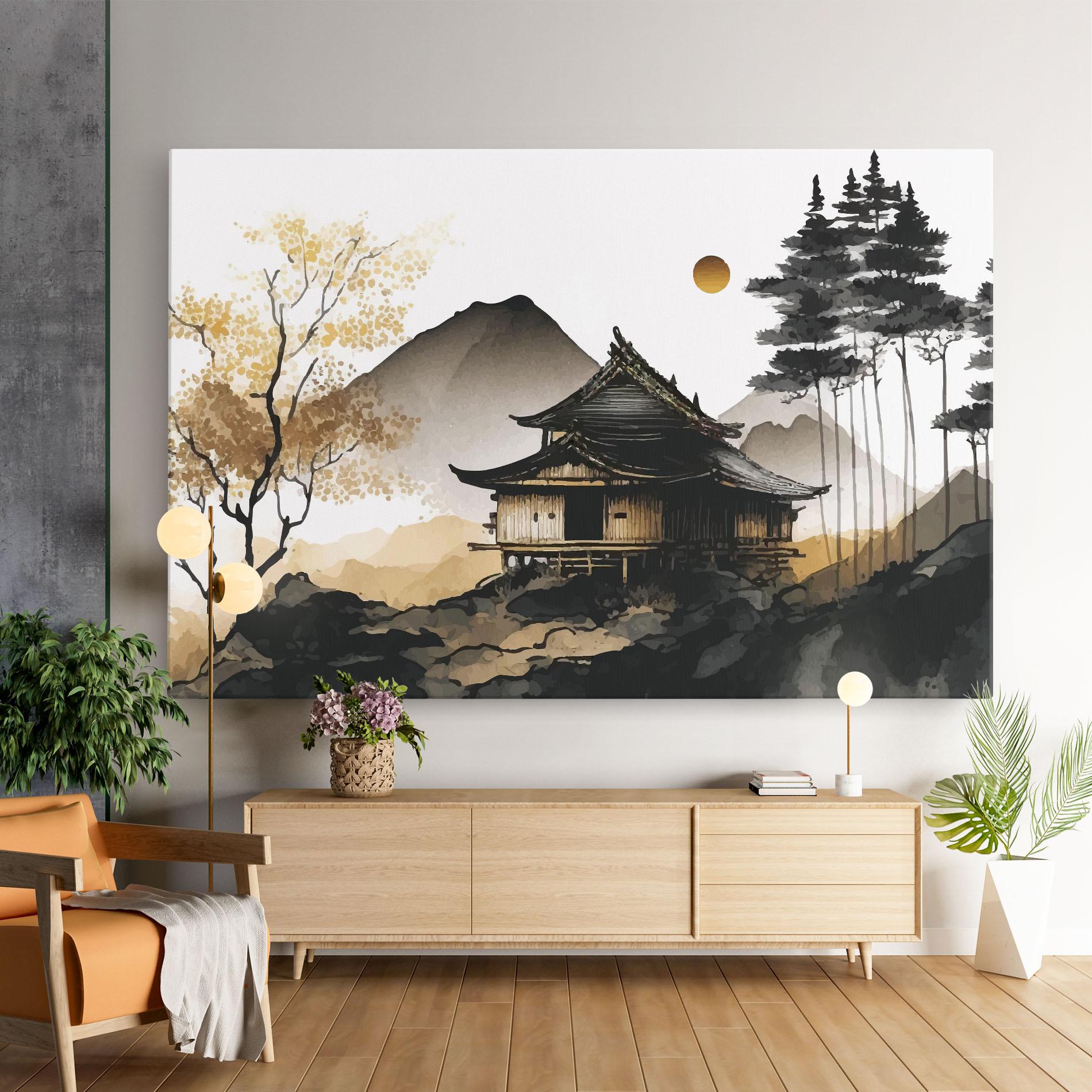 Leinwandbild Gold Japanese Temple mockup 9
