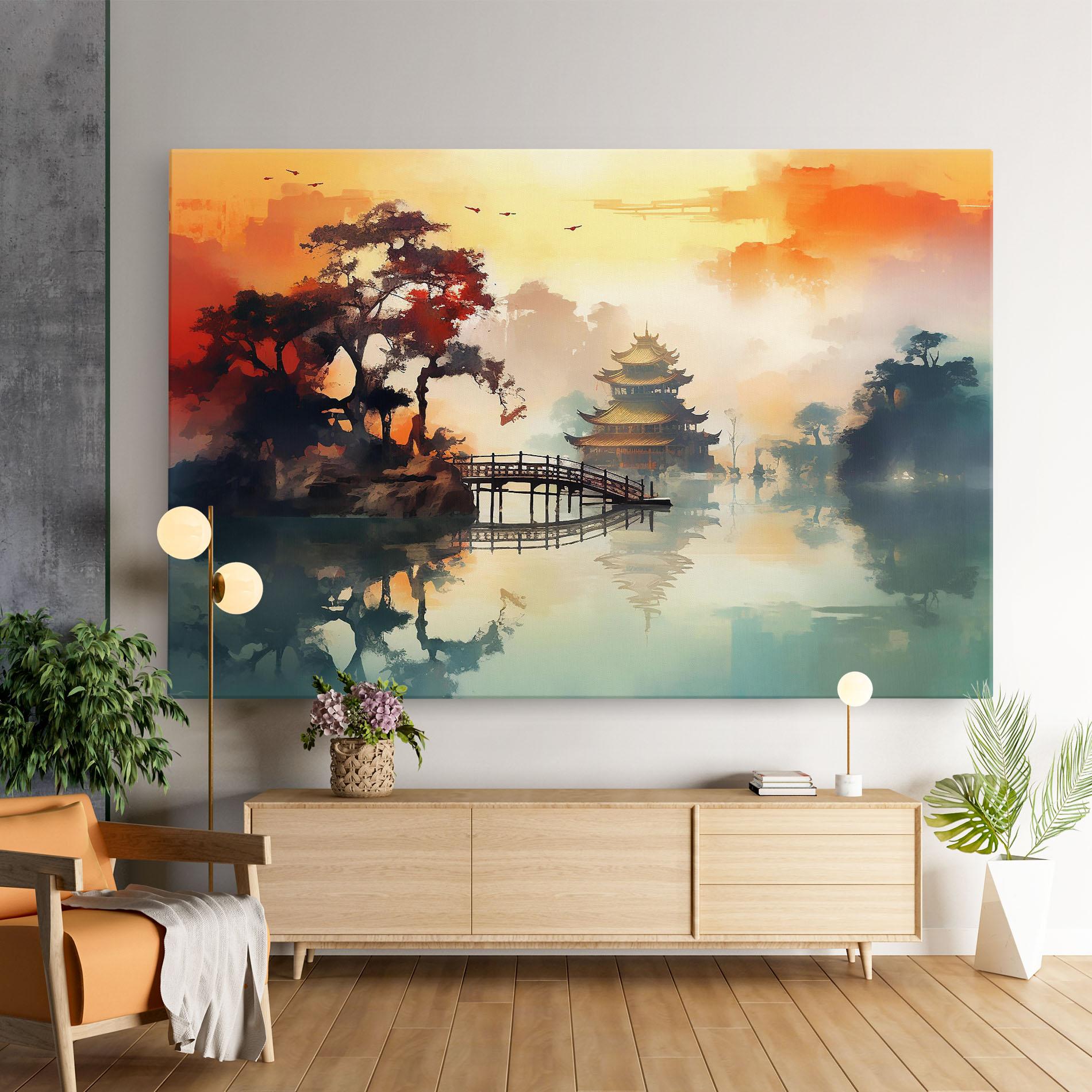 Leinwandbild Sunset Fog Water mockup 9