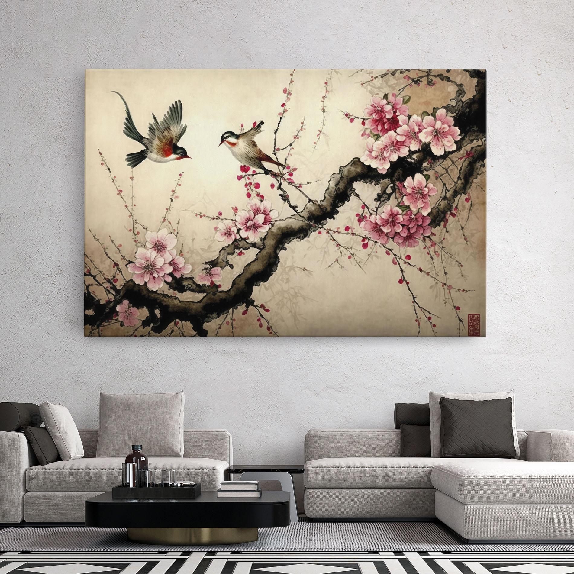 Leinwandbild Cherry Blossom Birds mockup 2