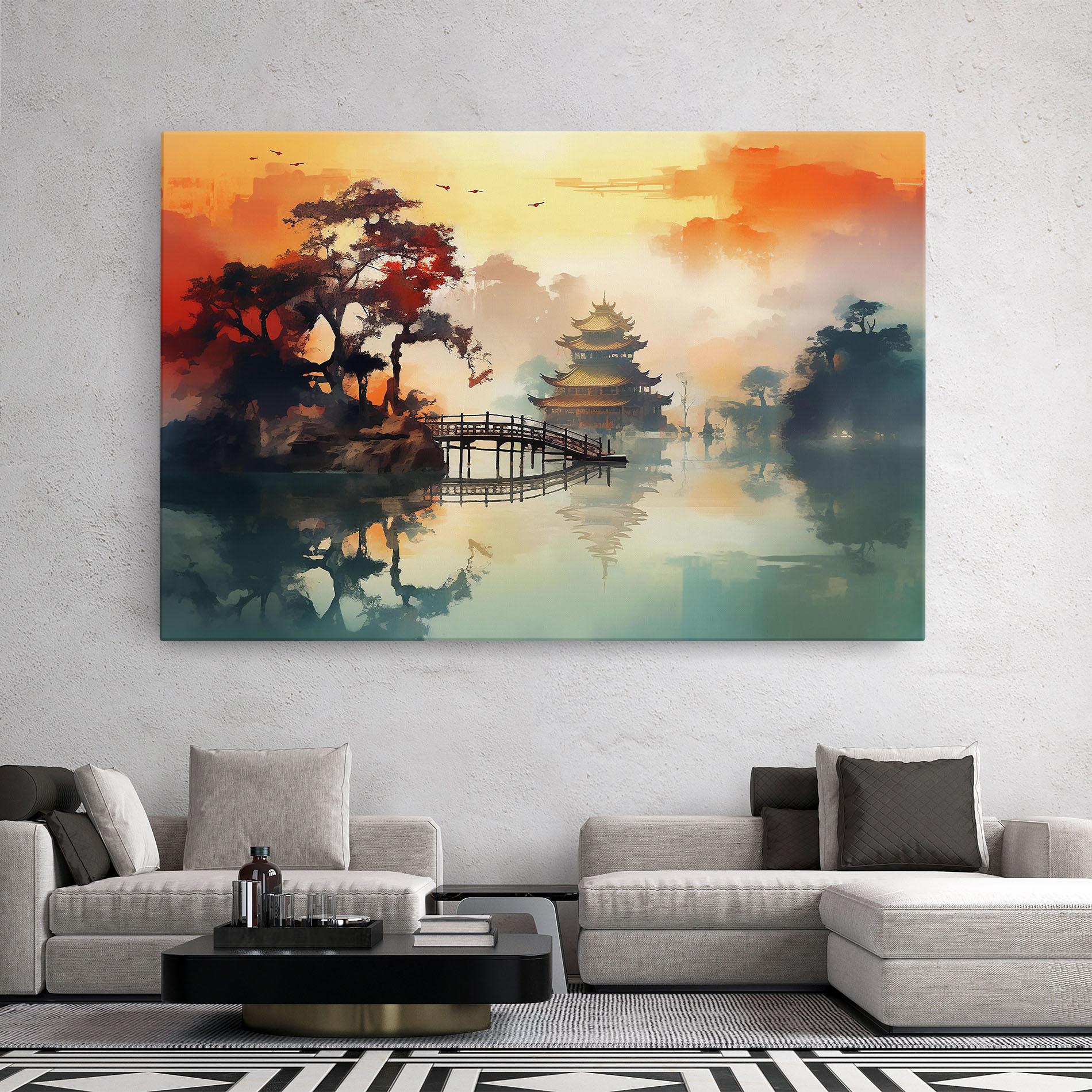 Leinwandbild Sunset Fog Water mockup 2