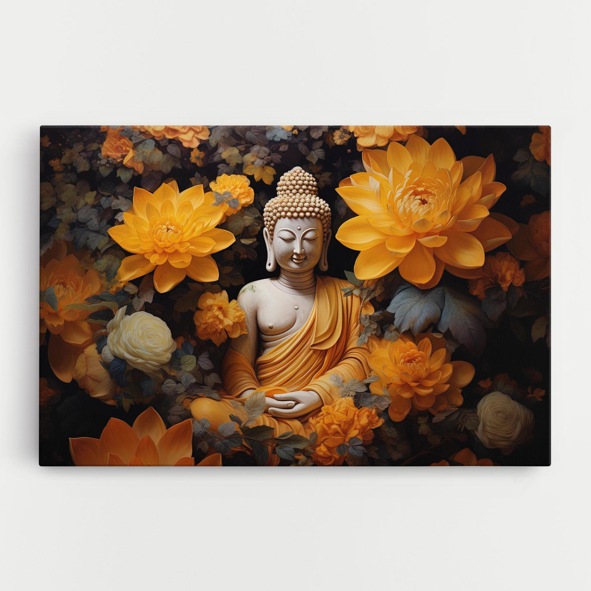 Leinwandbild Buddha Big Flowers mockup 0