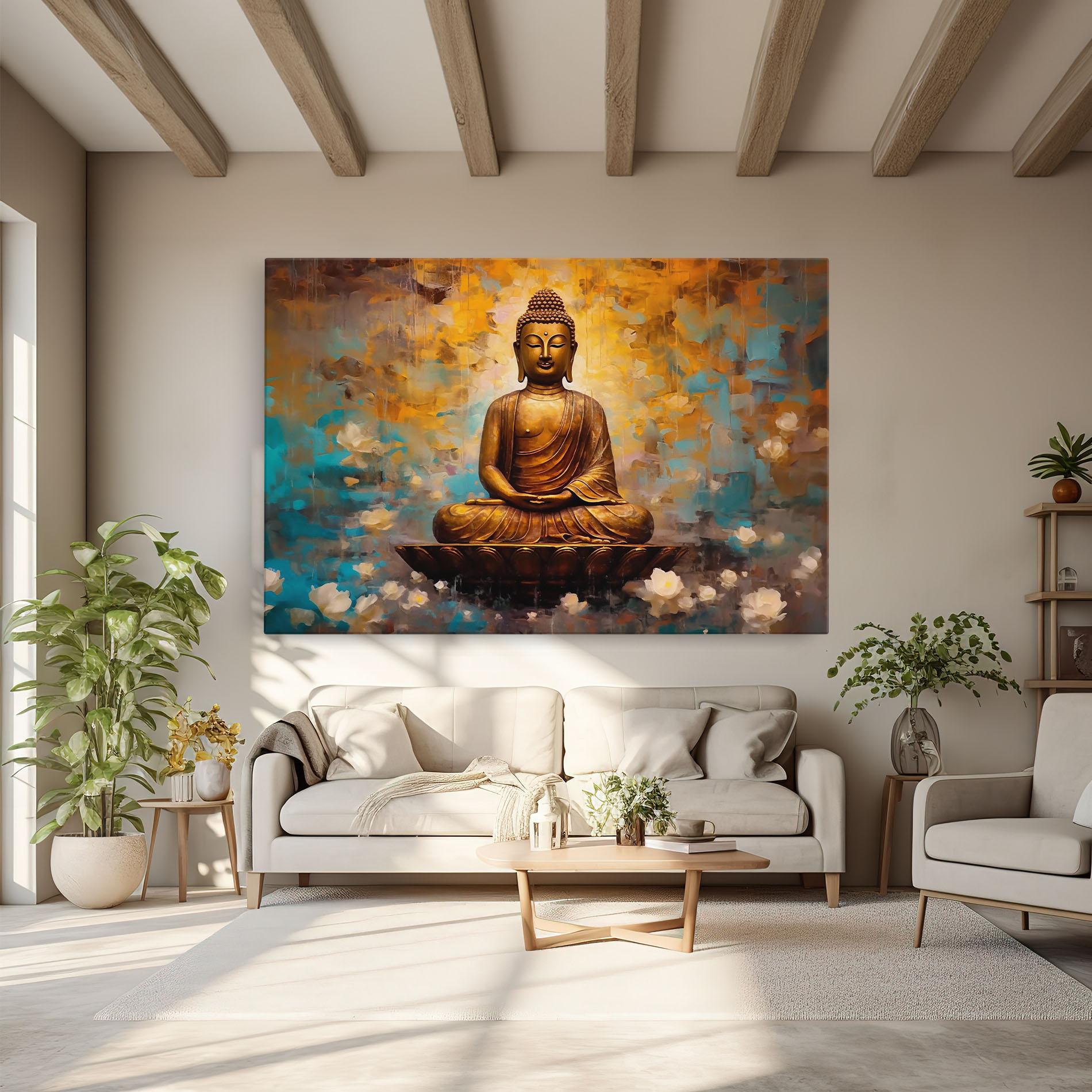 Leinwandbild Blue Gold Buddha mockup 6