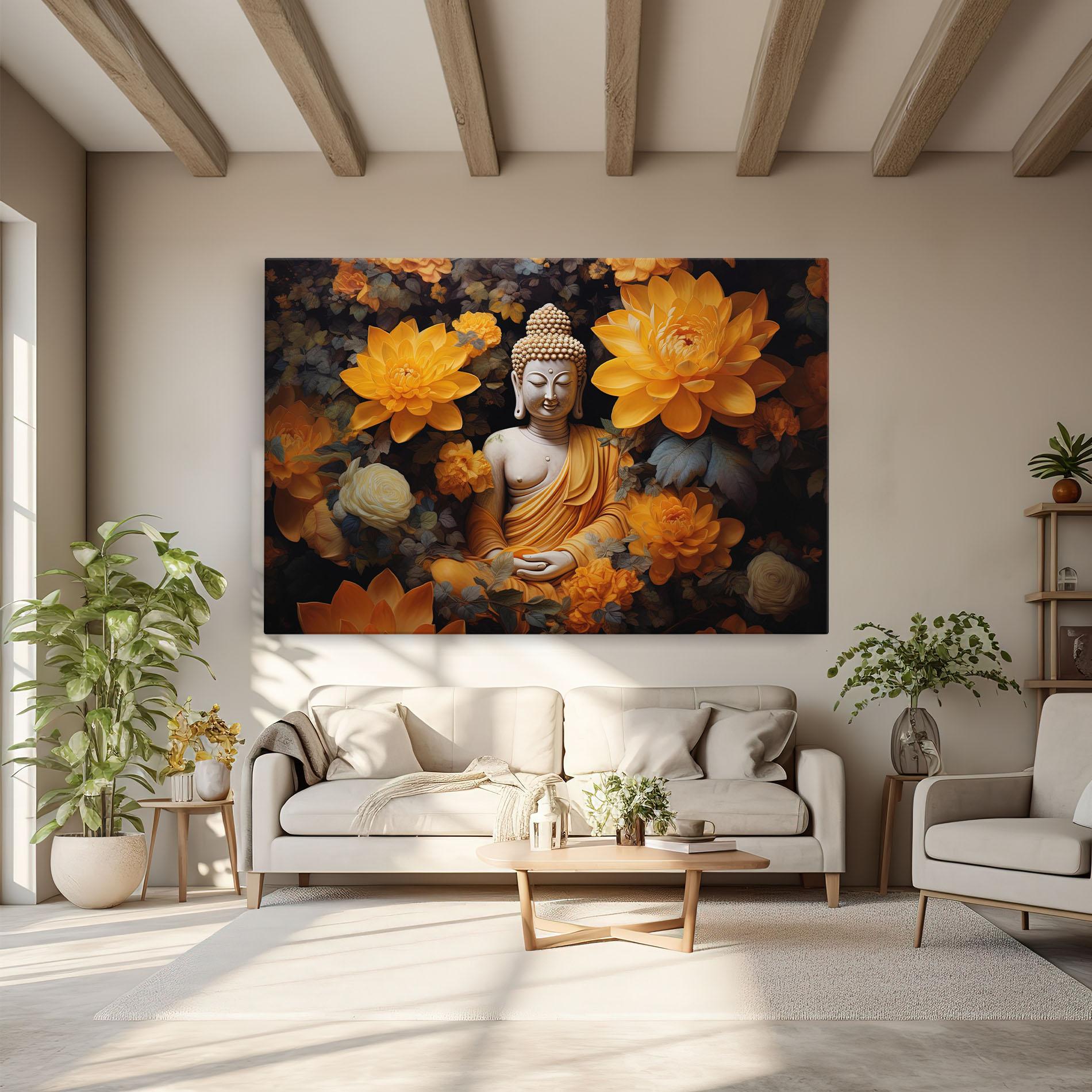 Leinwandbild Buddha Big Flowers mockup 6