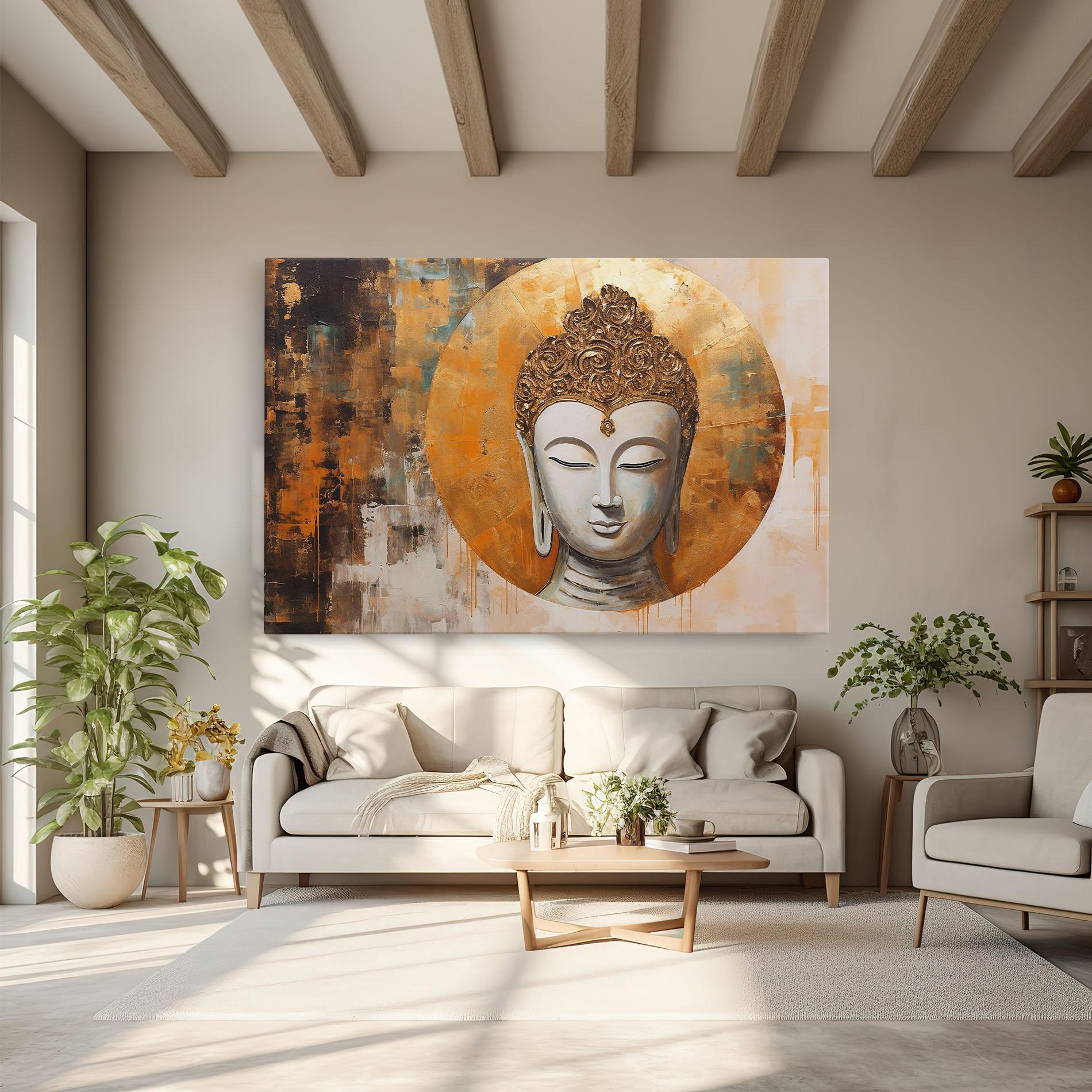 Leinwandbild Cream Circle Buddha mockup 6