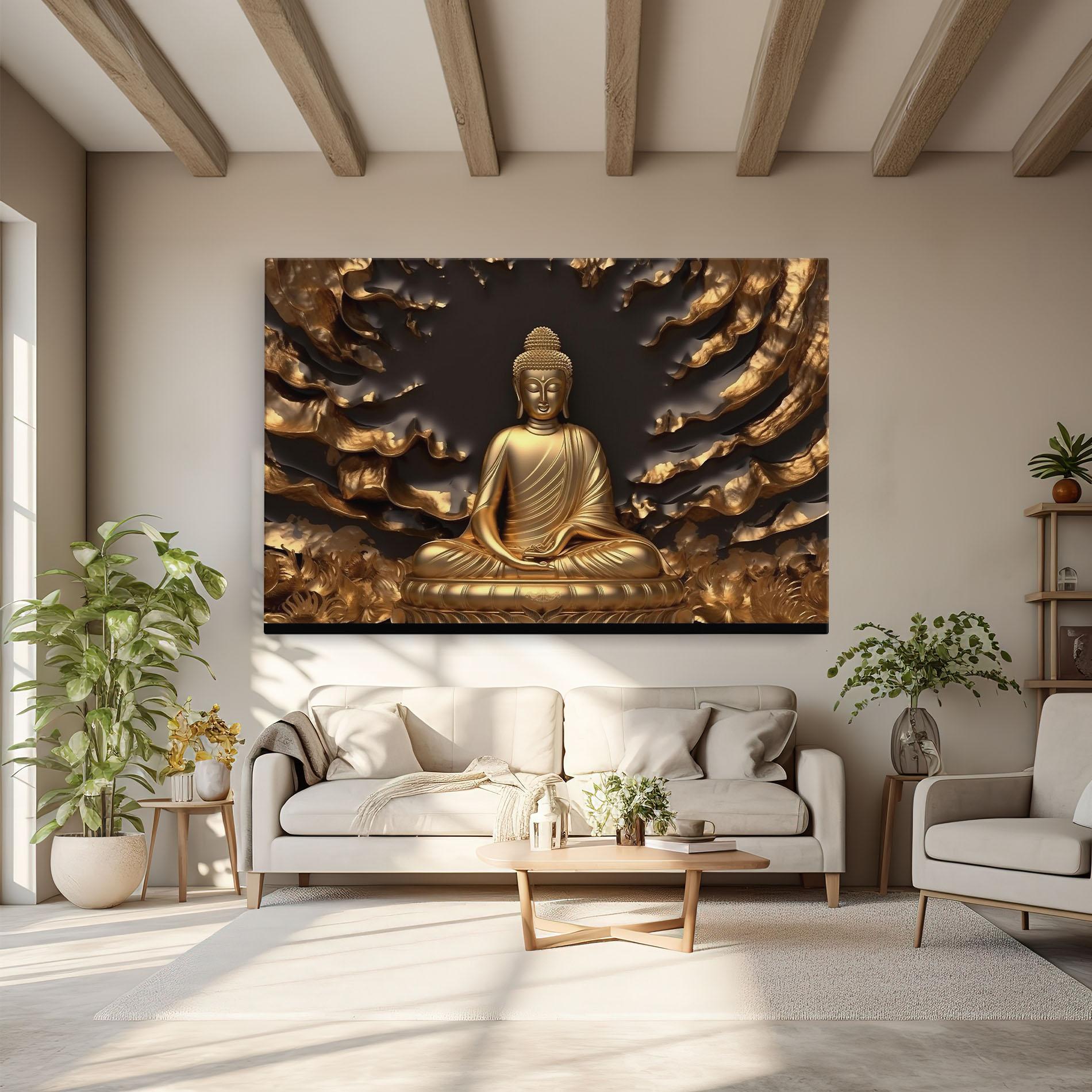 Leinwandbild Gold 3d Buddha mockup 6