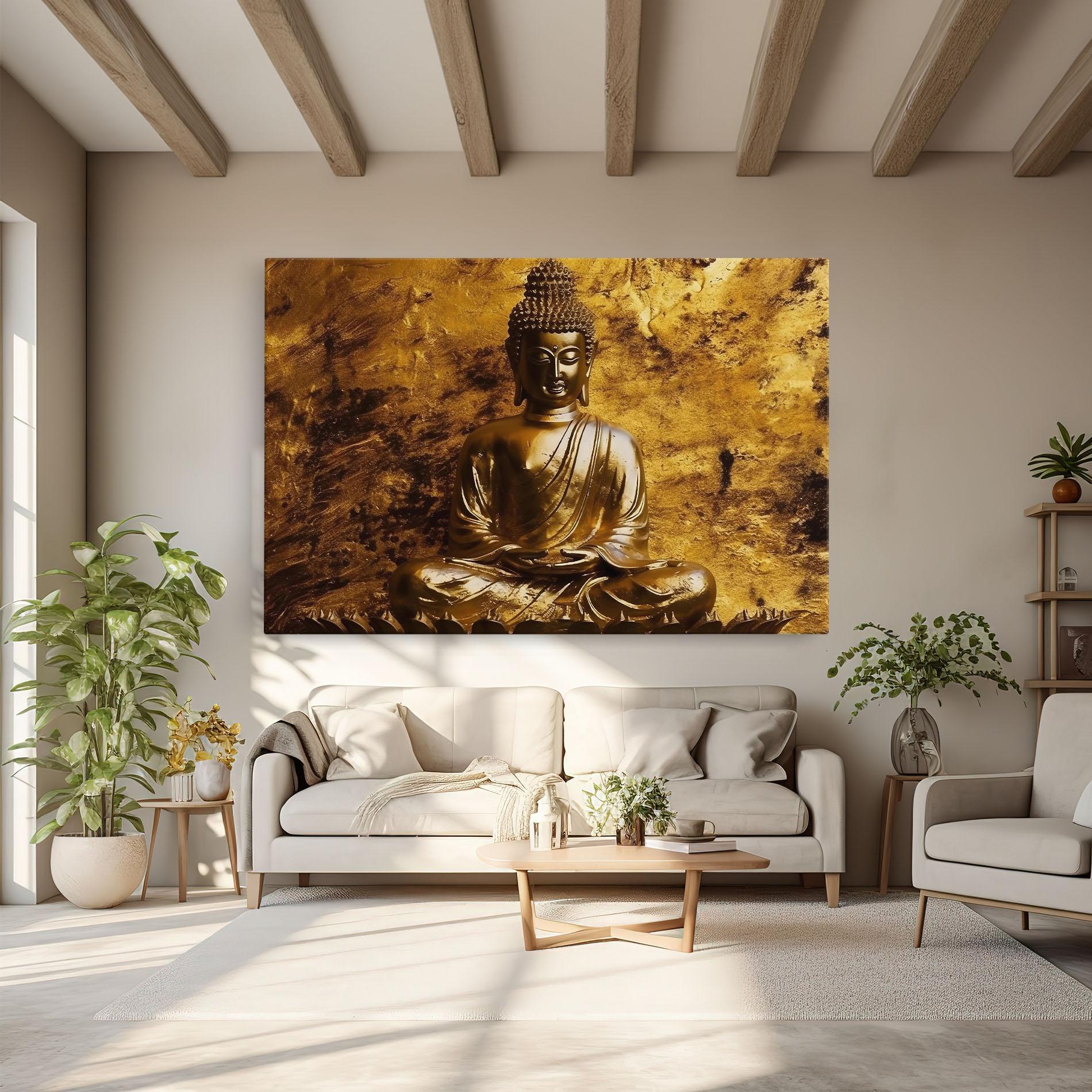 Leinwandbild Statue Gold Buddha mockup 6