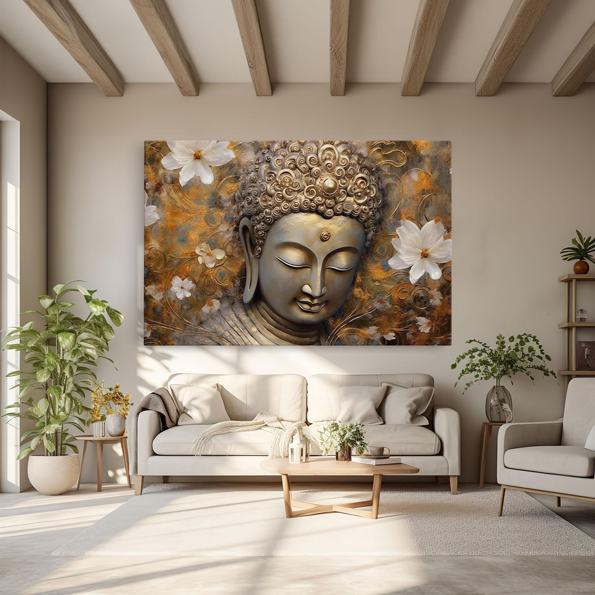 Leinwandbild White Flower Buddha Art mockup 6