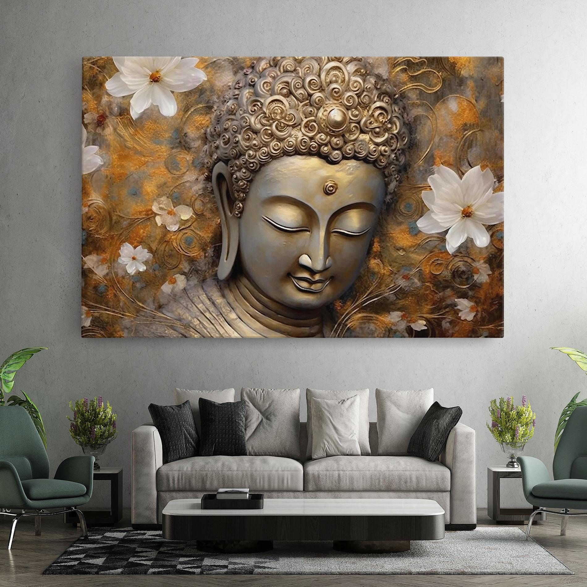 Leinwandbild White Flower Buddha Art mockup 7