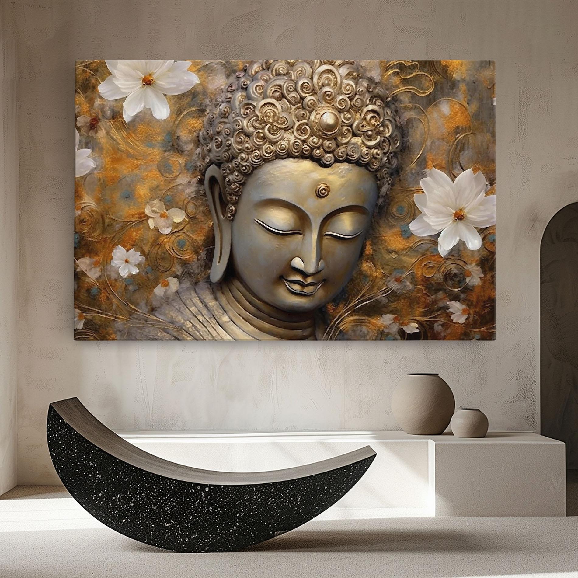 Leinwandbild White Flower Buddha Art mockup 8