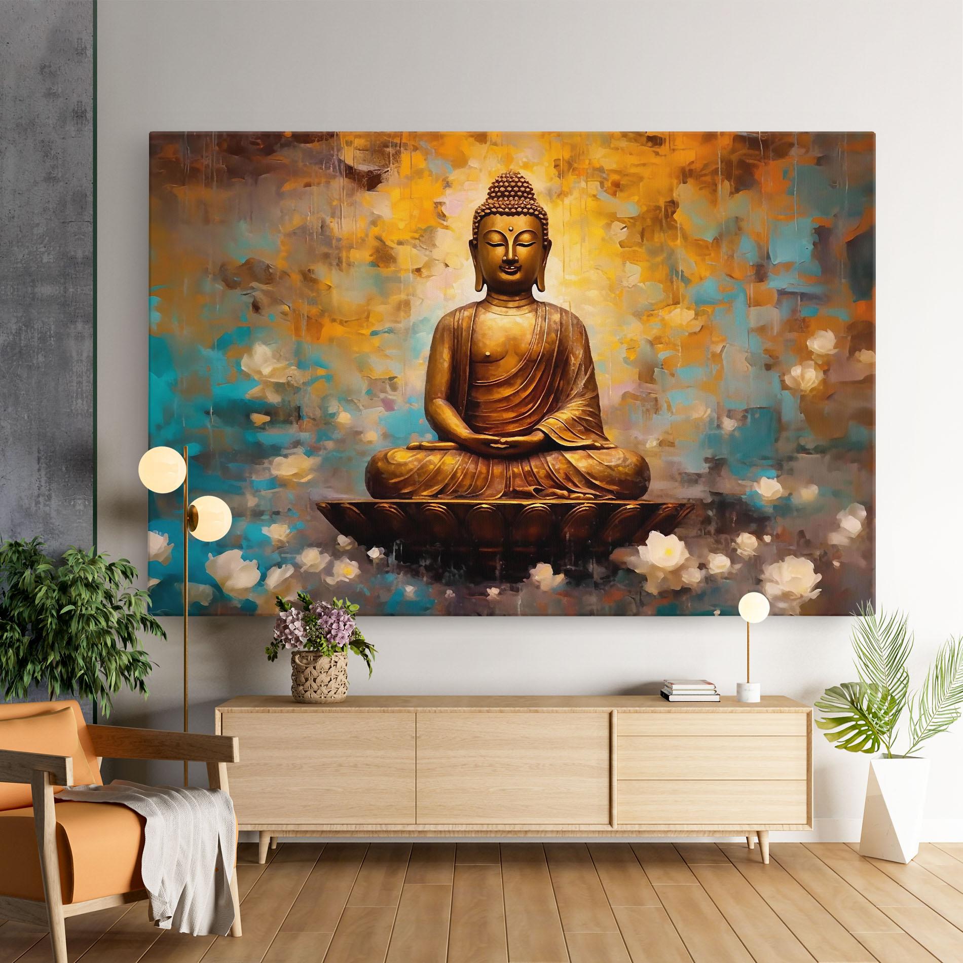 Leinwandbild Blue Gold Buddha mockup 9