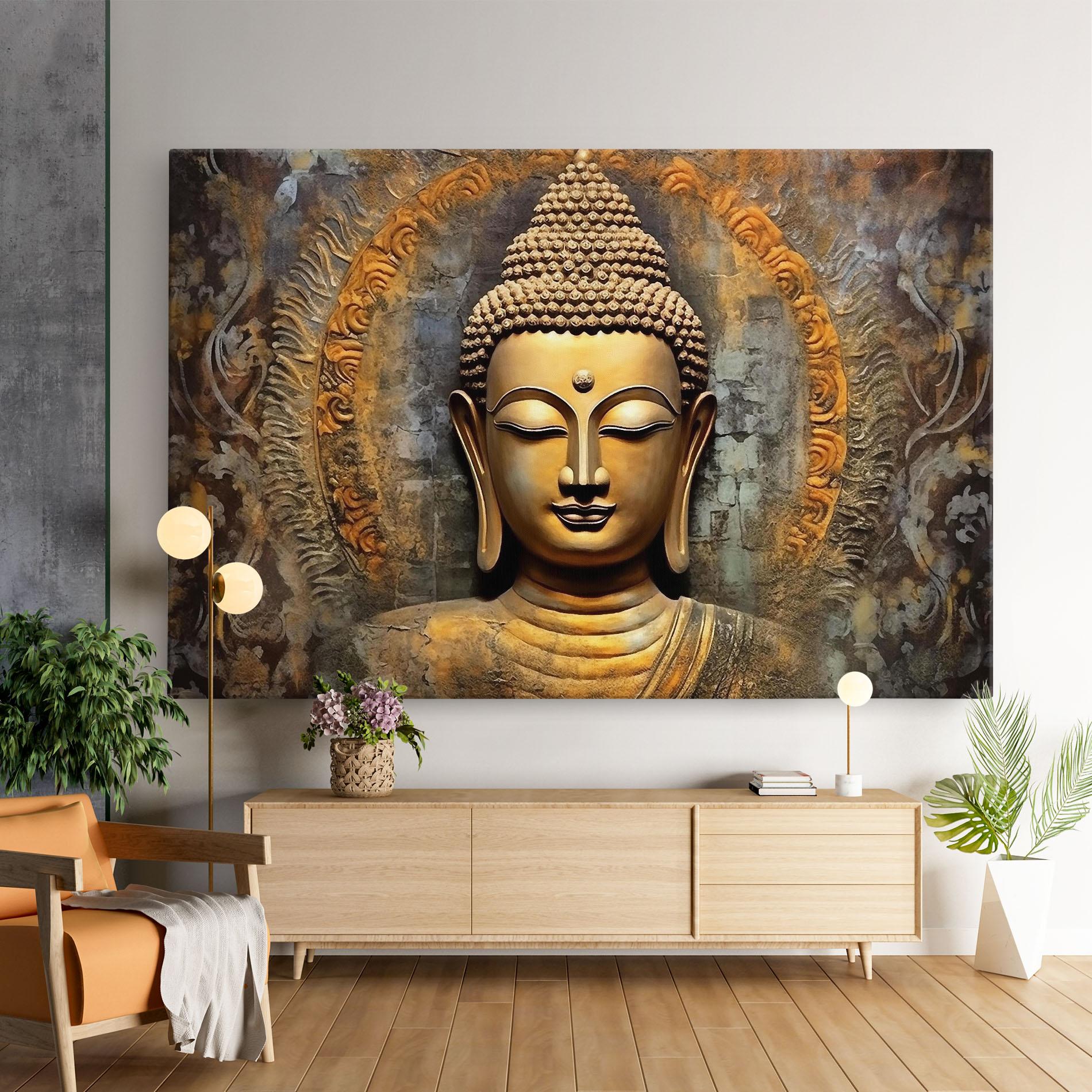 Leinwandbild Buddha 3d Head mockup 9