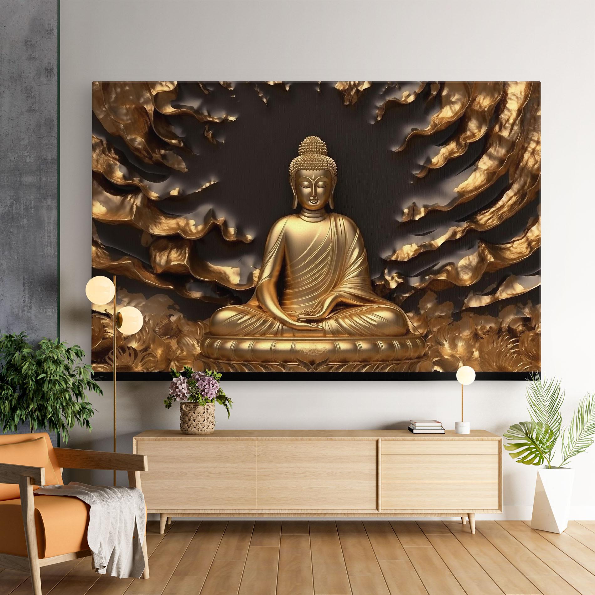 Leinwandbild Gold 3d Buddha mockup 9