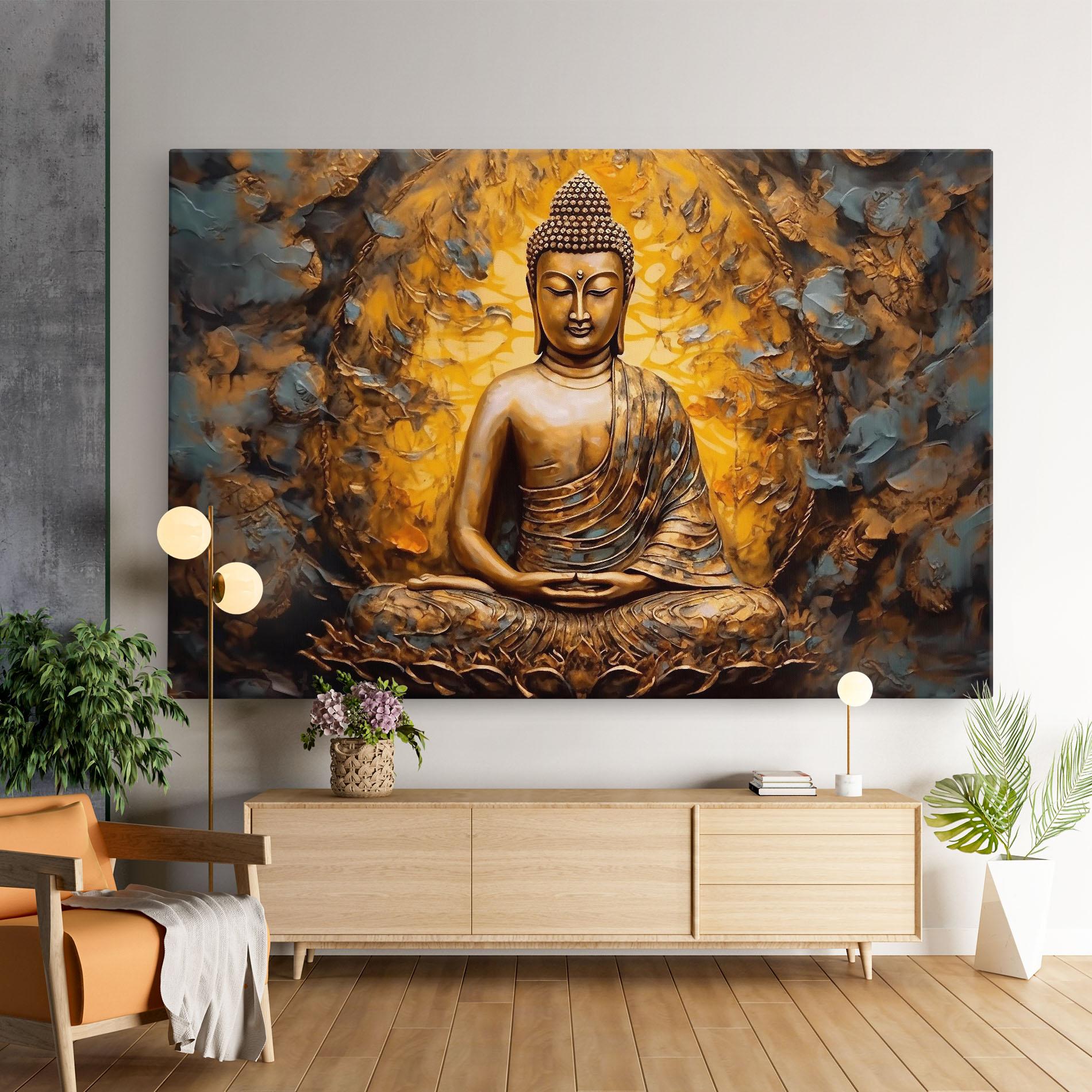 Leinwandbild Gold Grey Buddha mockup 9