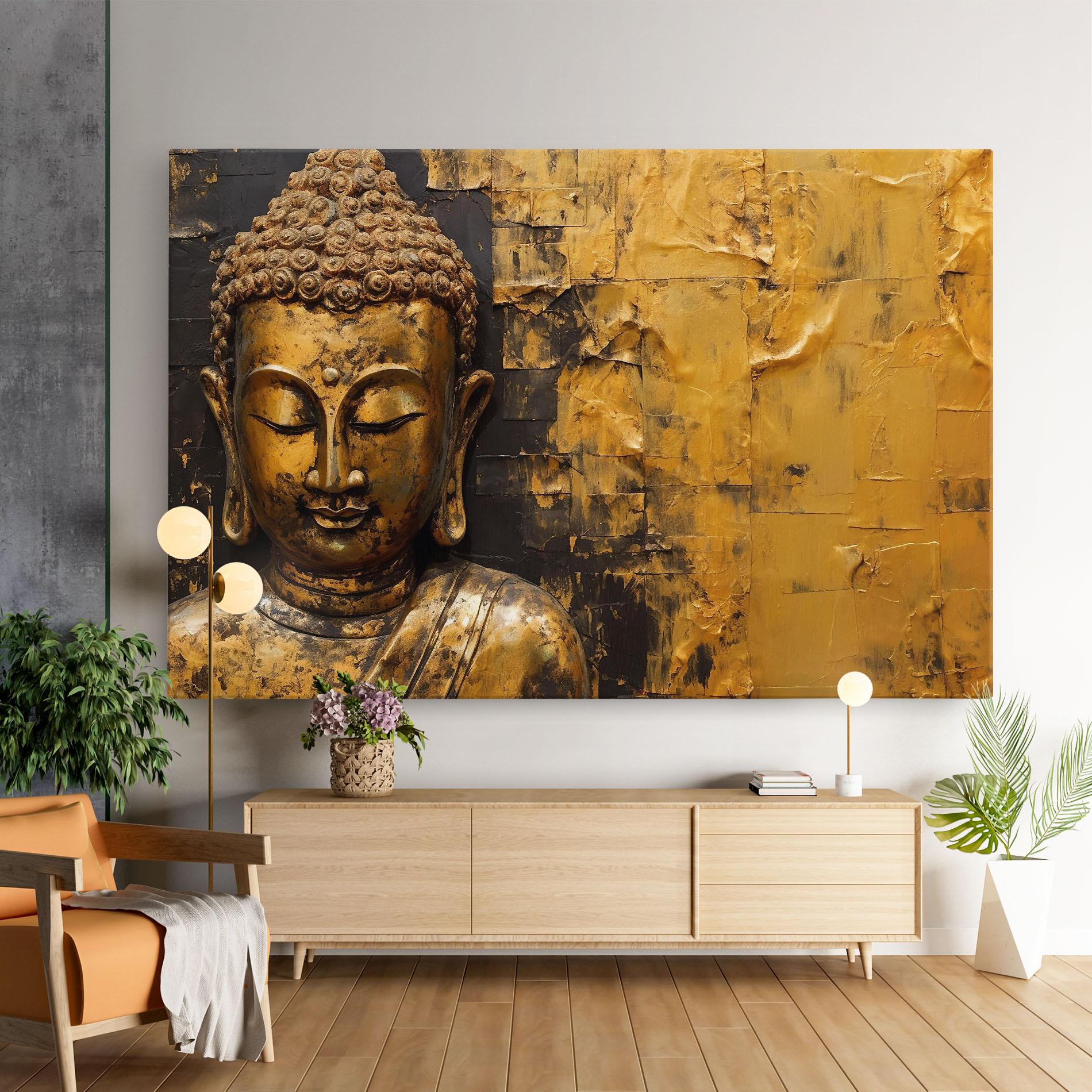 Leinwandbild Gold Paint Buddha mockup 9