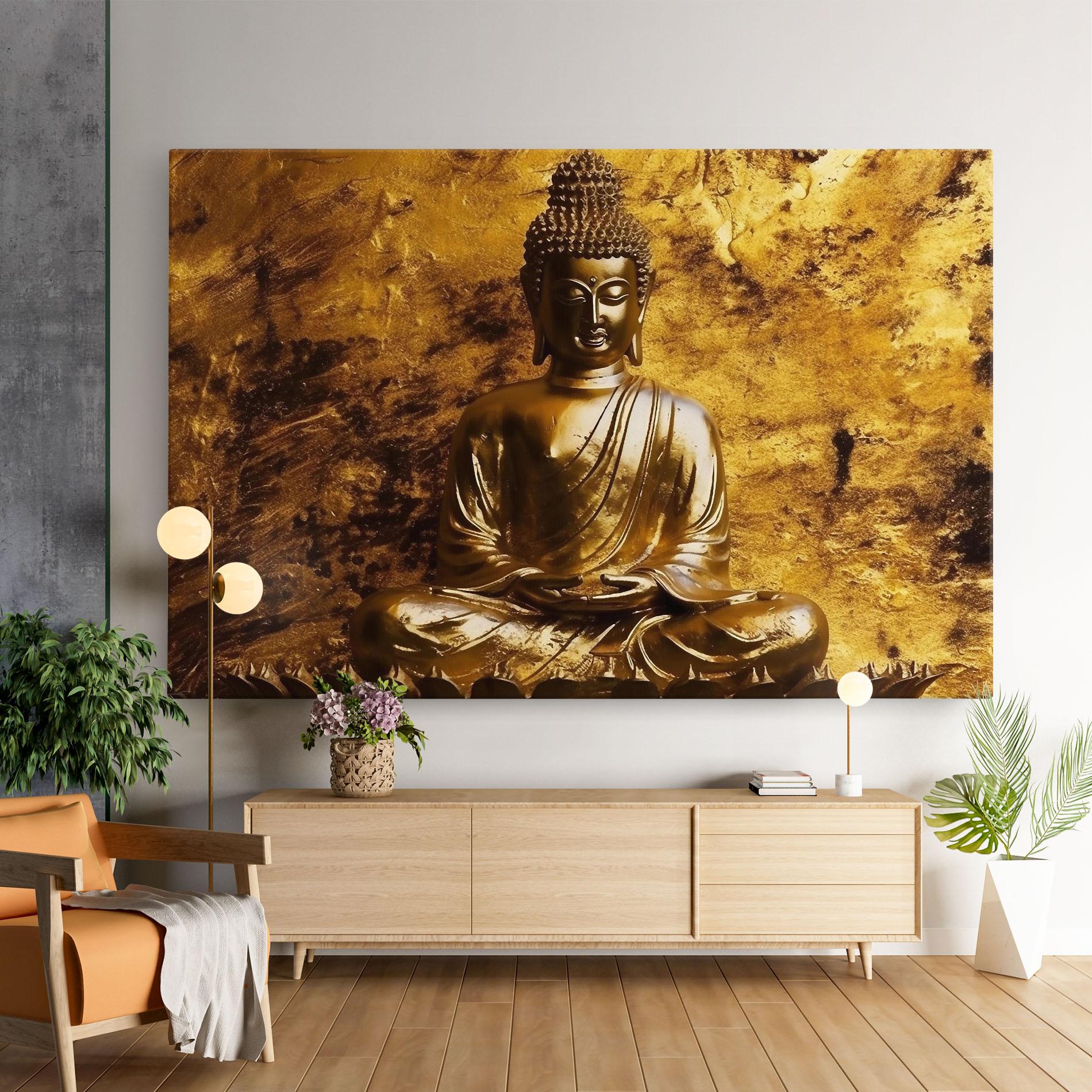 Leinwandbild Statue Gold Buddha mockup 9