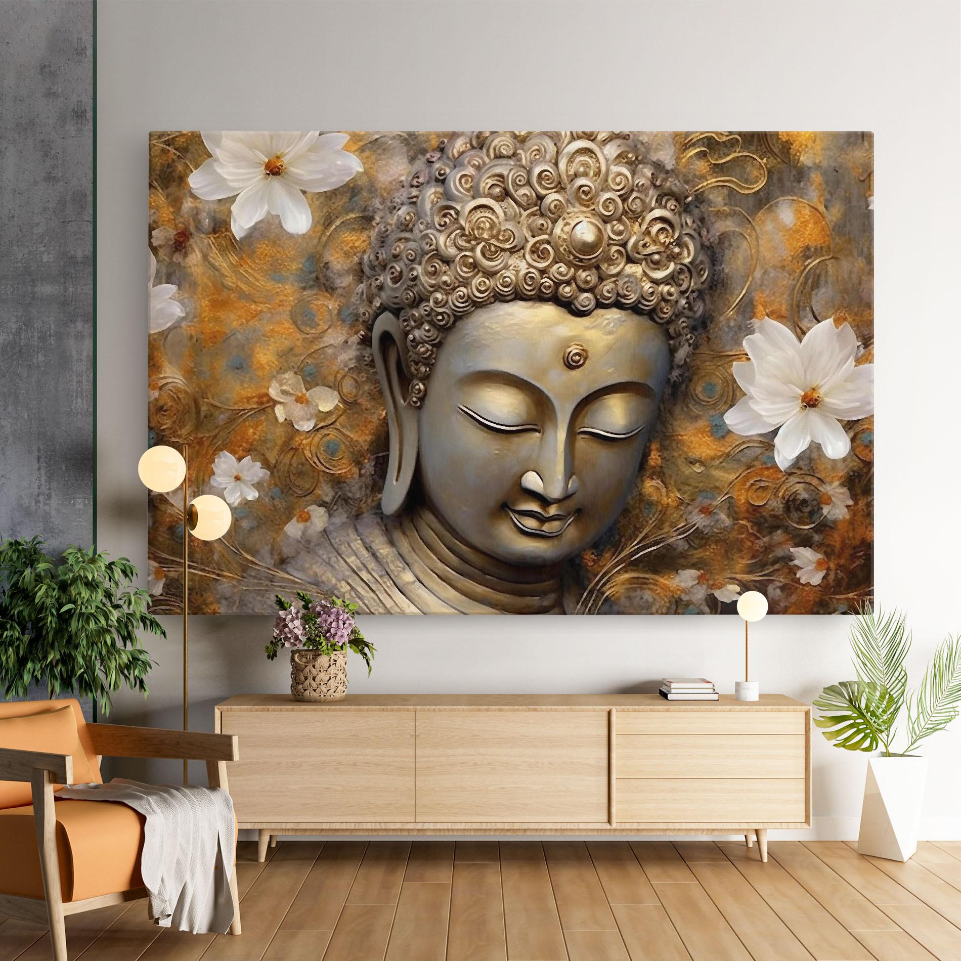 Leinwandbild White Flower Buddha Art mockup 9