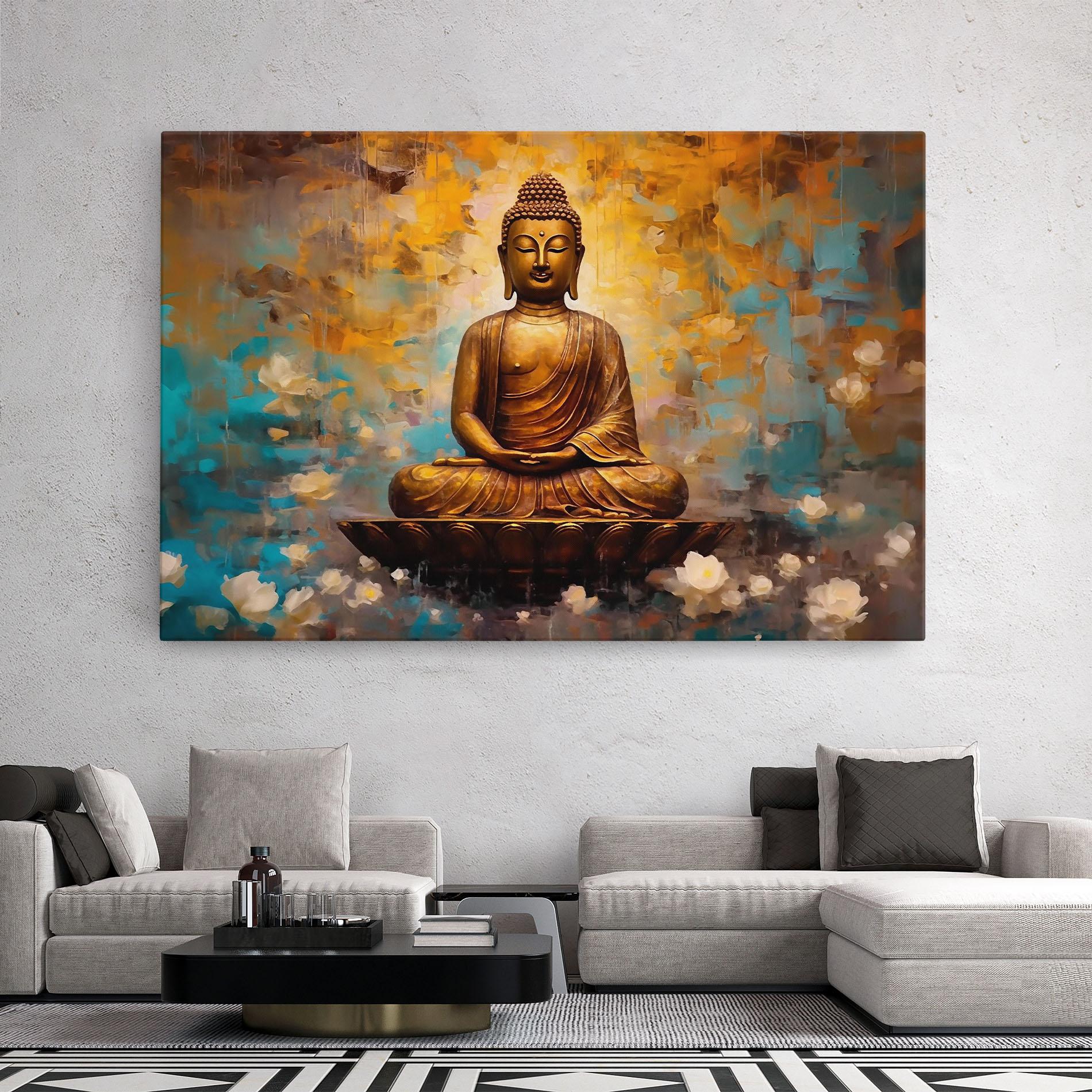 Leinwandbild Blue Gold Buddha mockup 2