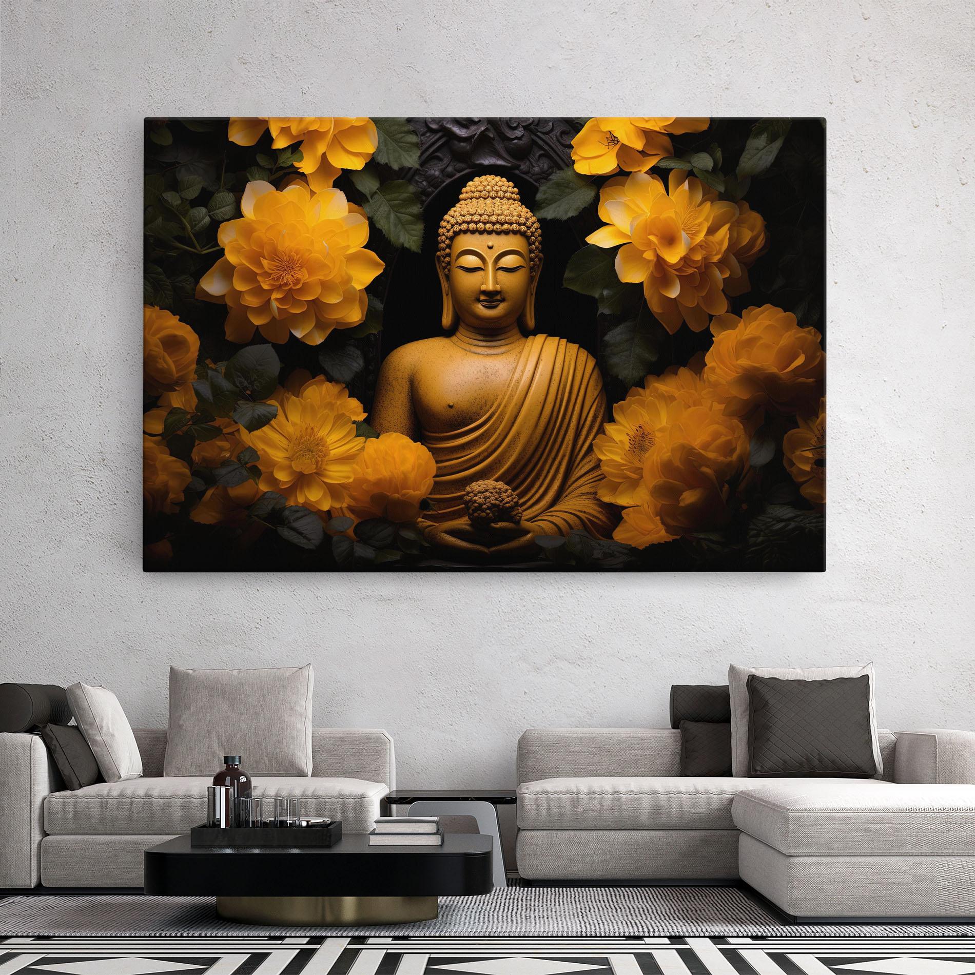 Leinwandbild Vecteezy_buddha Statue Surrounded By Yellow Flowers Ai Generated_27745002_860 mockup 2