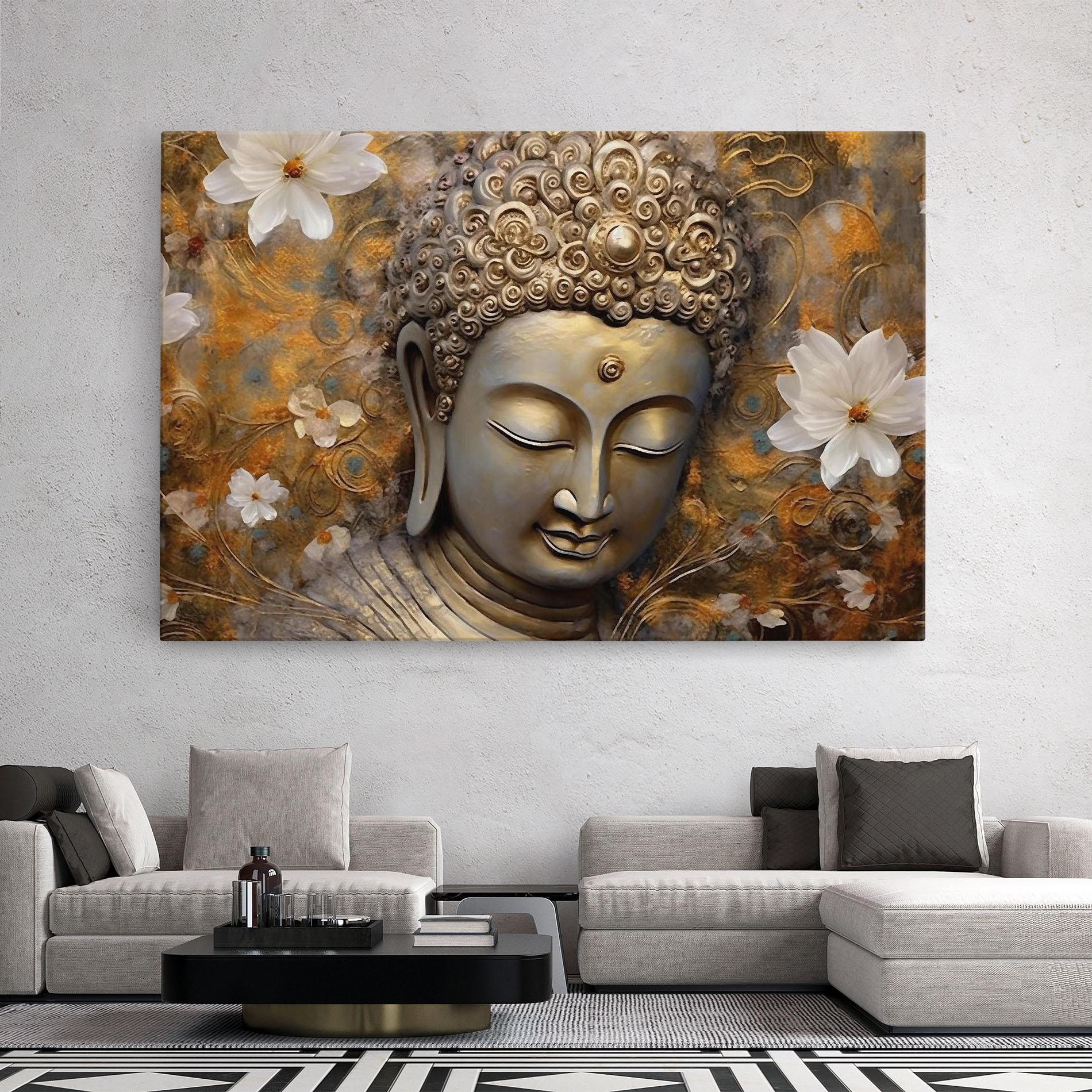 Leinwandbild White Flower Buddha Art mockup 2